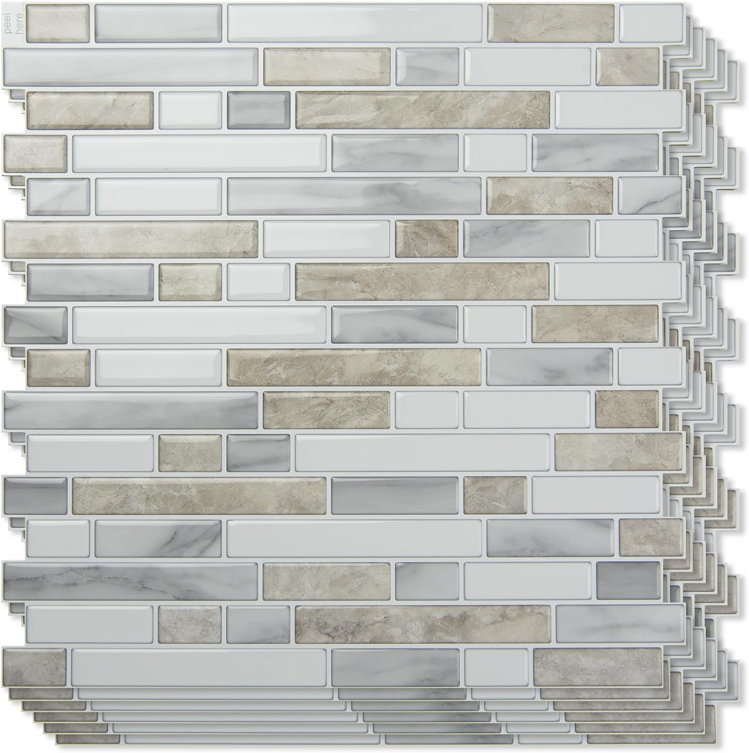 Art3d Linear Design Tile Peel and Stick Backsplash, 10-Sheet, Beige & White