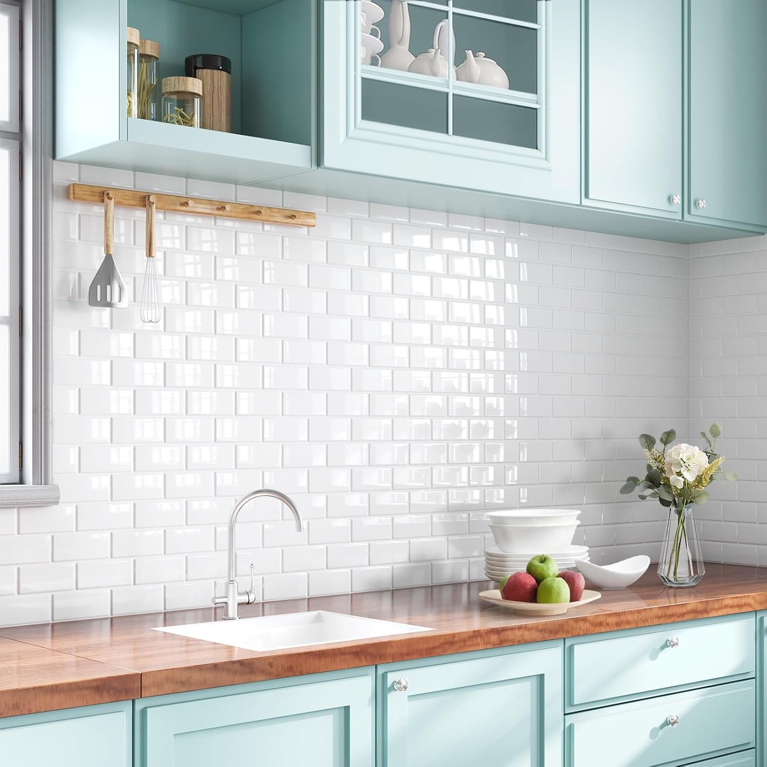 Peel and Stick Backsplash for Kitchen: Self Adhesive Wall Tiles for Bathroom – Vinyl Thick Back Splash Tile (10, White)