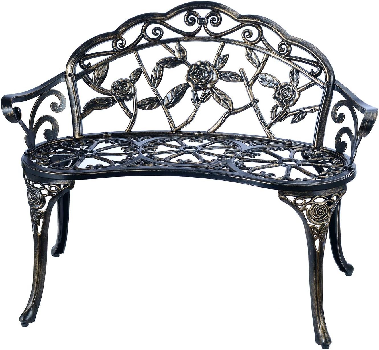 Patio Balcony Bench Double Seat, Anti-Rust Cast Aluminum Patio Garden Bench for Park Yard Outdoor Furniture Copper.1