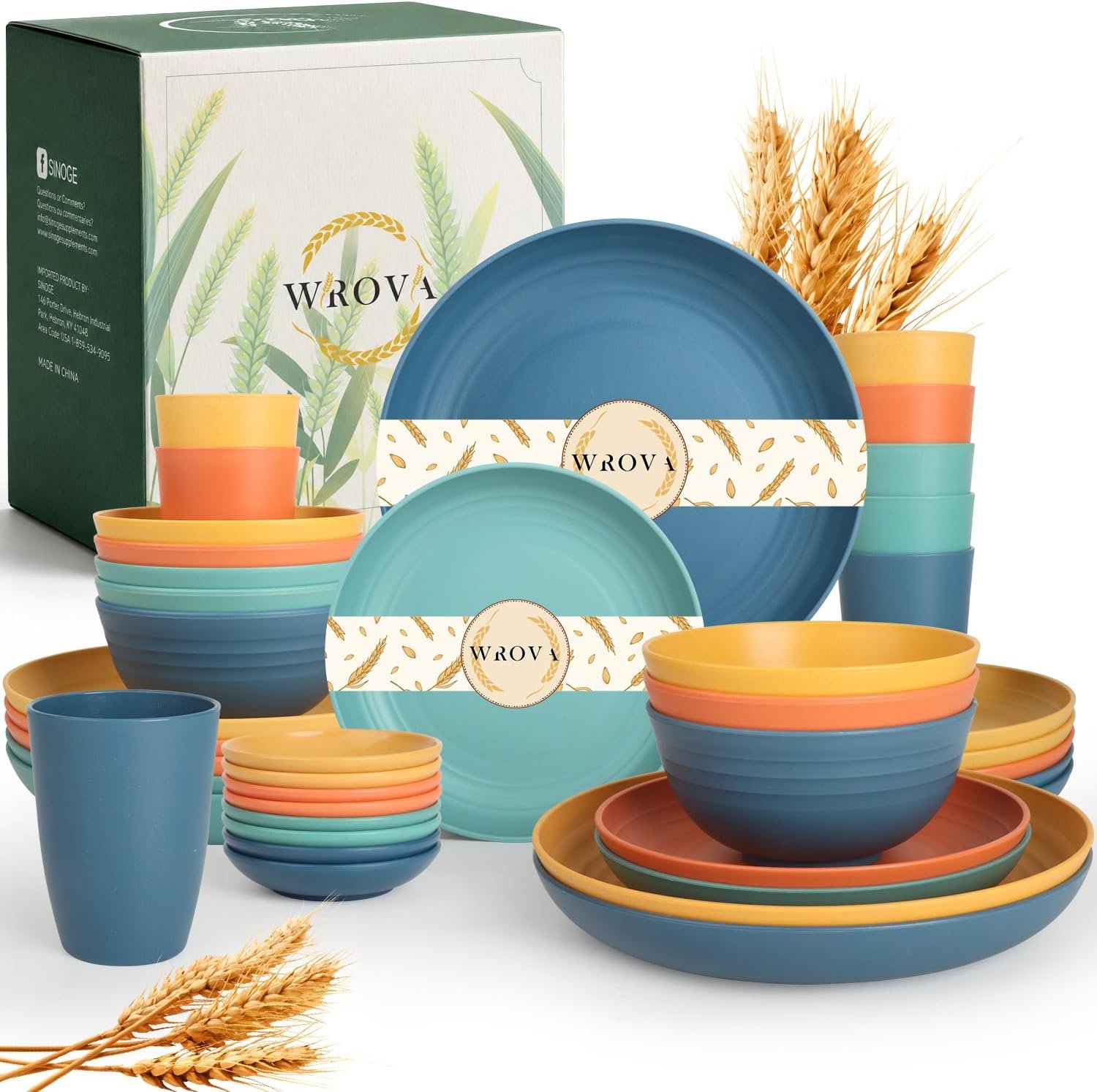 Plates and Bowls Sets, Wheat Straw Dinnerware Sets,Dishes Set for 8 | 40-Piece Dishware Sets, Microwave Safe Plates/Cereal Bowls/Cups Set/Soy Sauce Dish for Kitchen, Camping Dishes Set, Colorful