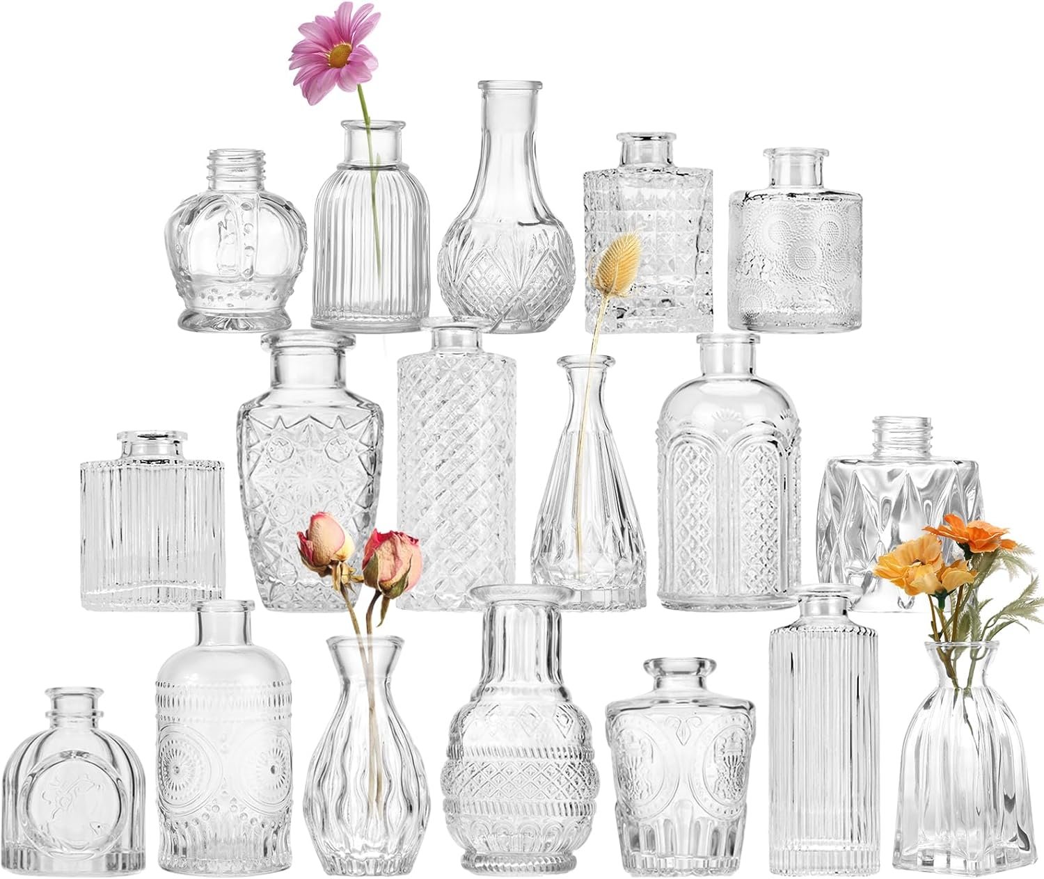 Fixwal 18 Pack Small Bud Vases for Centerpieces, Clear Vases for Flowers | Glass Flower Vases in Bulk, Vintage Decorative Vases for Wedding Rustic Home Table Decor
