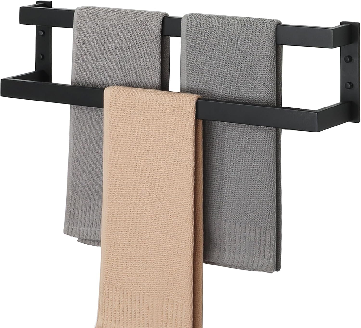 Alise Double Towel Bar, 24″ Double Towel Racks for Bathroom, Matte Black | Bathroom Towel Rack Wall Mounted, 3.54″ Wide Faster Drying, Ladder Design, SUS304 Stainless Steel