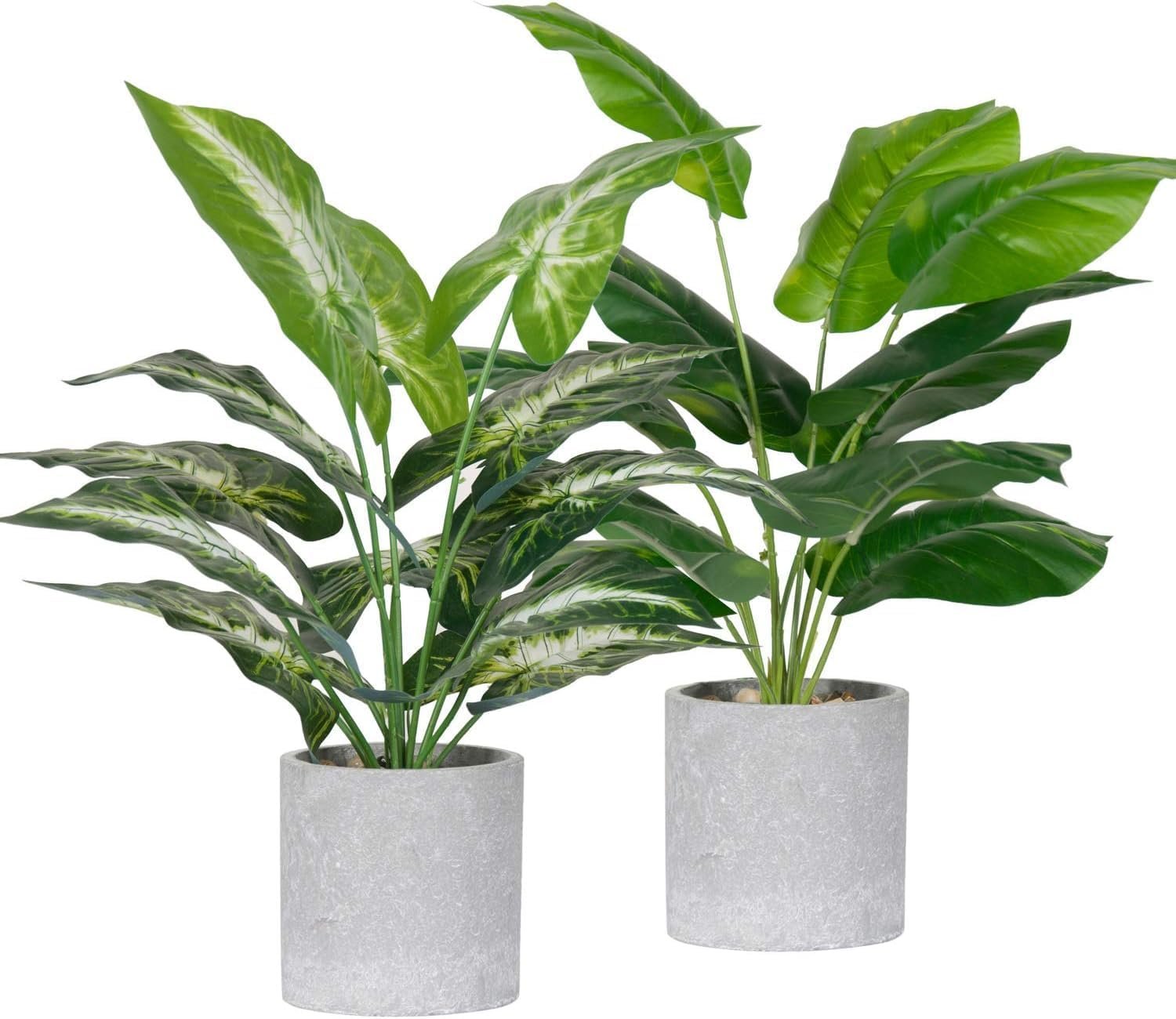 Der Rose 2 Pack 16″ Indoor Fake Plants Sage Green for Office Desk Decor | Tropical artificial plants，bendable leaves，sized for desk shelf bathroom and home decor，no watering needed，fade resistant