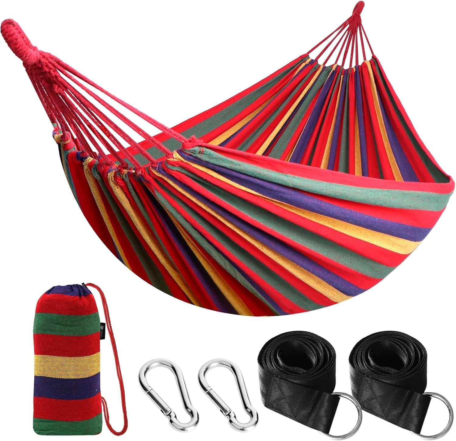 ANYOO Cotton Camping Hammock Portable with Tree Straps Holds 660lbs | Breathable Weave,Hanging Sturdy Hammocks with Carry Bag, Easy Storage,Outdoor/Indoor Garden Patio Backyard