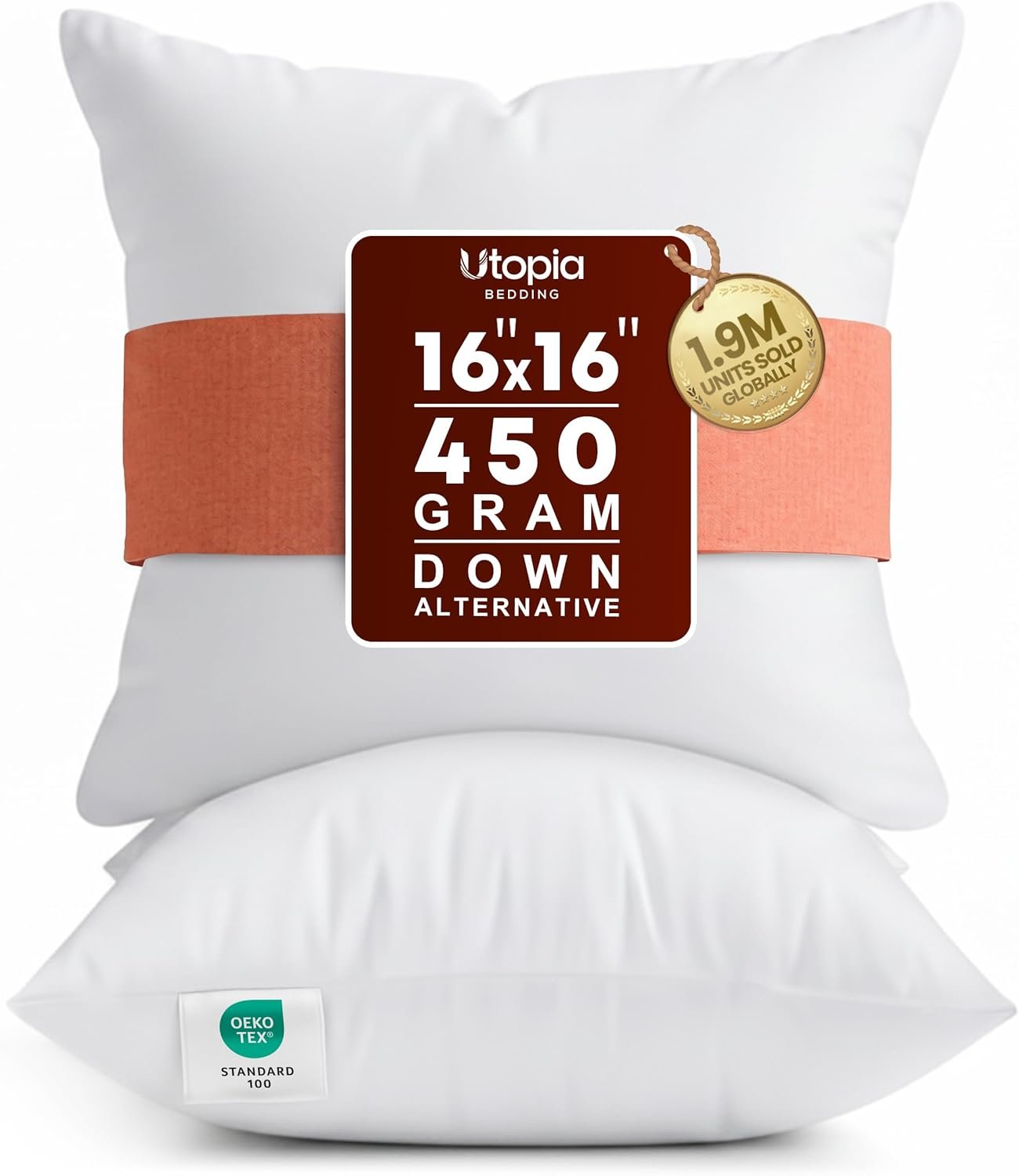 Utopia Bedding 16×16 Pillow Inserts, White Throw Pillows for Couch, 2 Pack | Indoor cushion inserts for bed, sofa & couch, Supportive & fluffy decorative pillows for everyday comfort, Set of 2, White