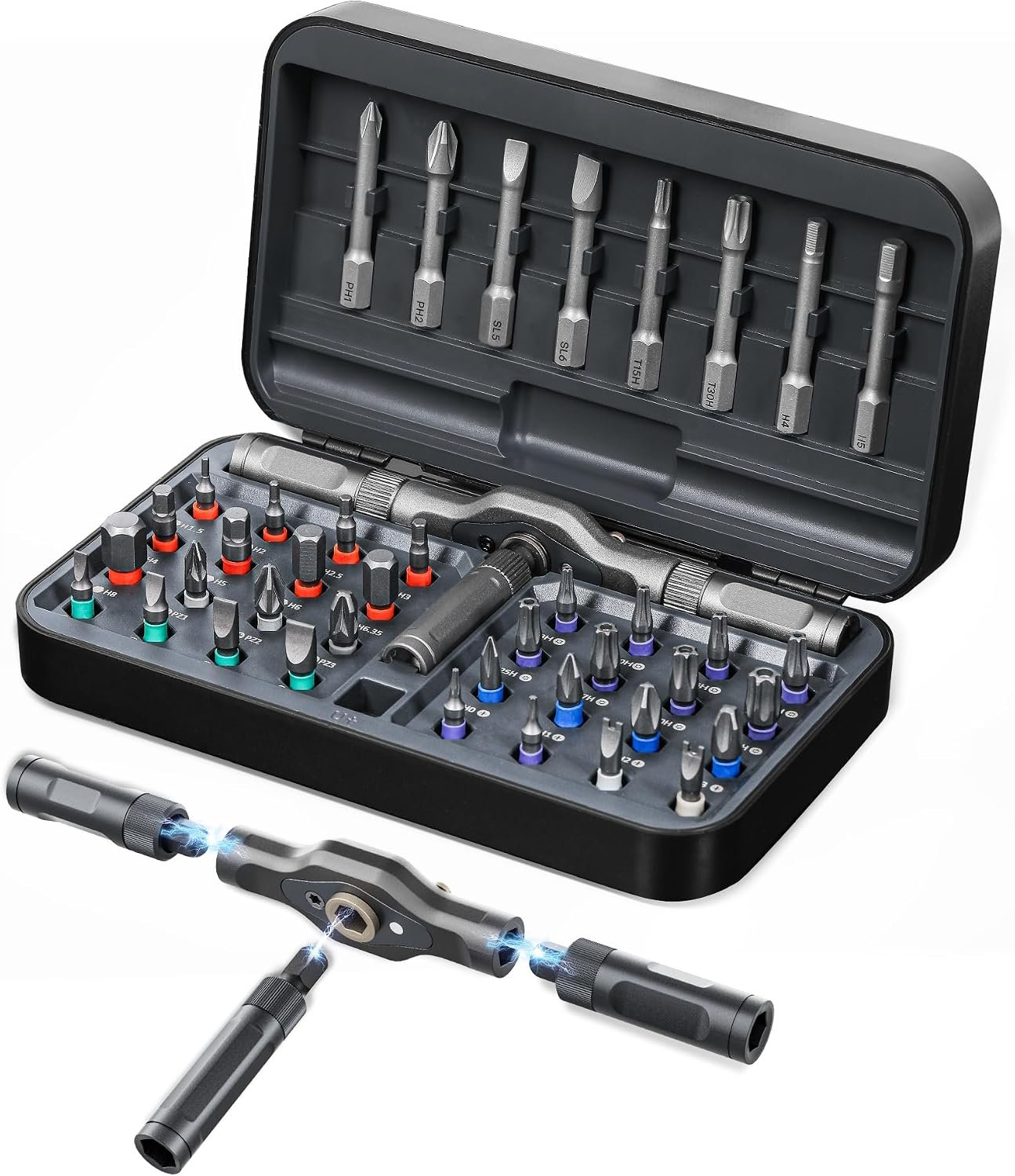 DOZAWA 42 in 1 Magnetic Screwdriver Set, T-Handle Ratchet Kits, S2 Steel | Precision tool set with S2 steel bits for electronics repair, home maintenance & DIY projects, practical gift idea for adults