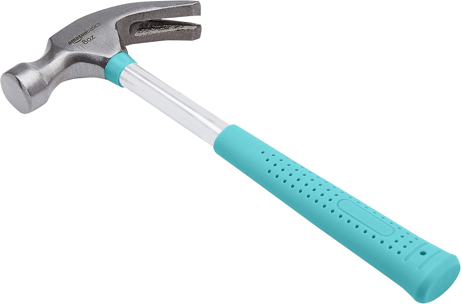 Amazon Basics 8 oz Claw Hammer with Shock Reduction, No-Slip Grip, Turquoise