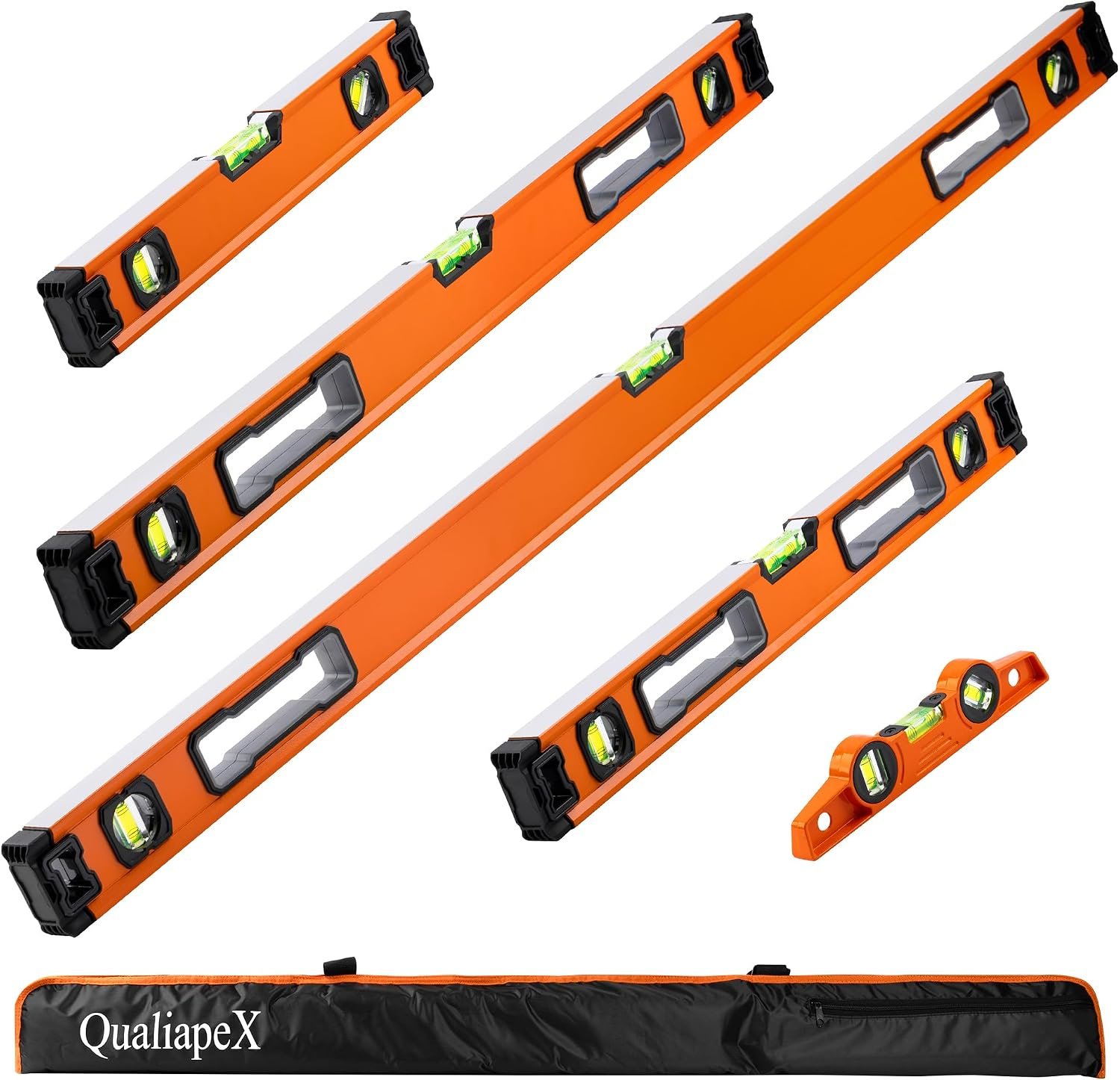 5-Piece Spirit Level Set, 10″, 16″, 24″, 32″, 48″ Level Set with Magnetic Torpedo Level