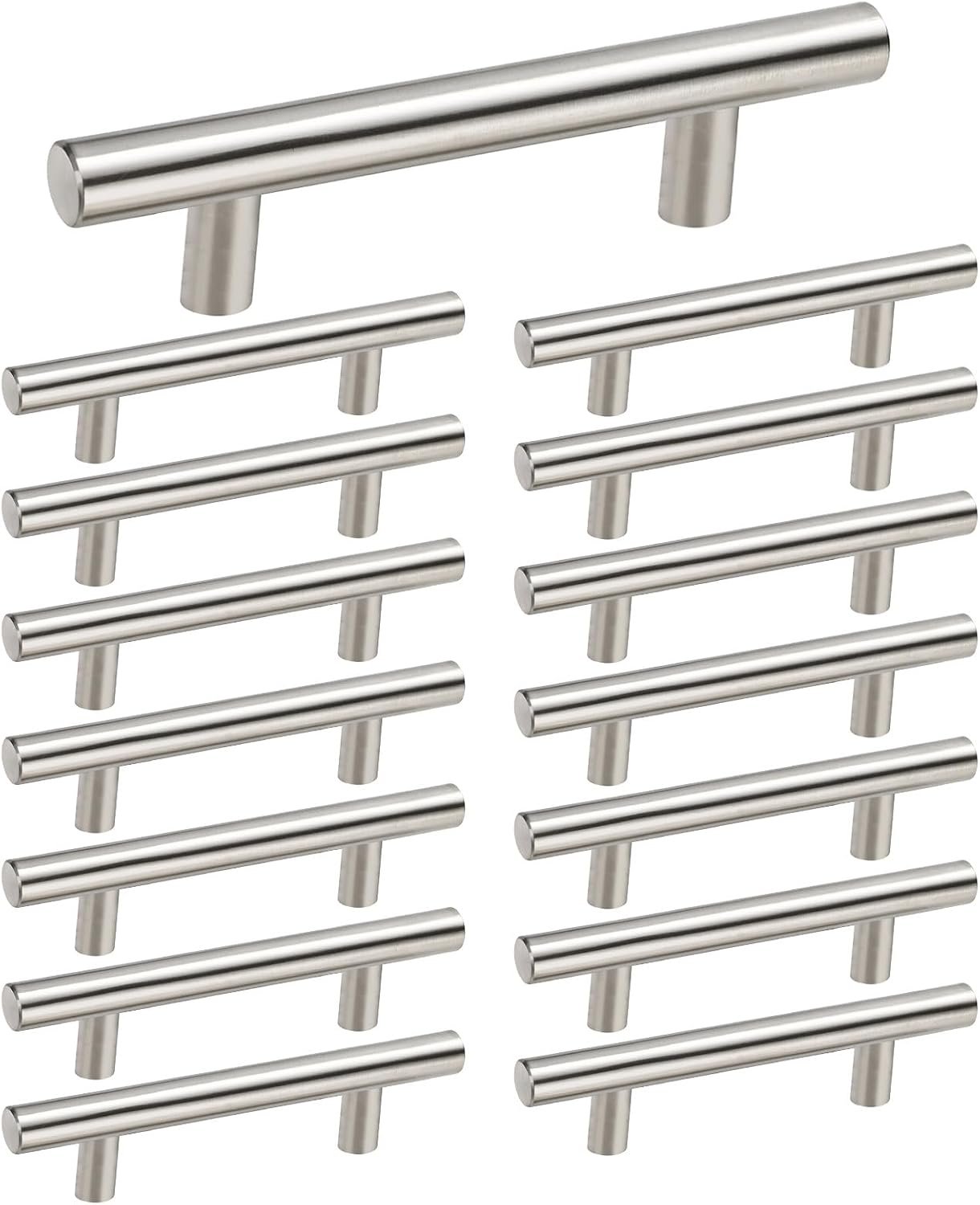 homdiy 15 Pack Brushed Nickel Cabinet Pulls 3 Inch Handles Stainless Steel Cabinet Hardware for Kitchen and Bathroom Cabinets, 5 Inch Overall Drawer Pull