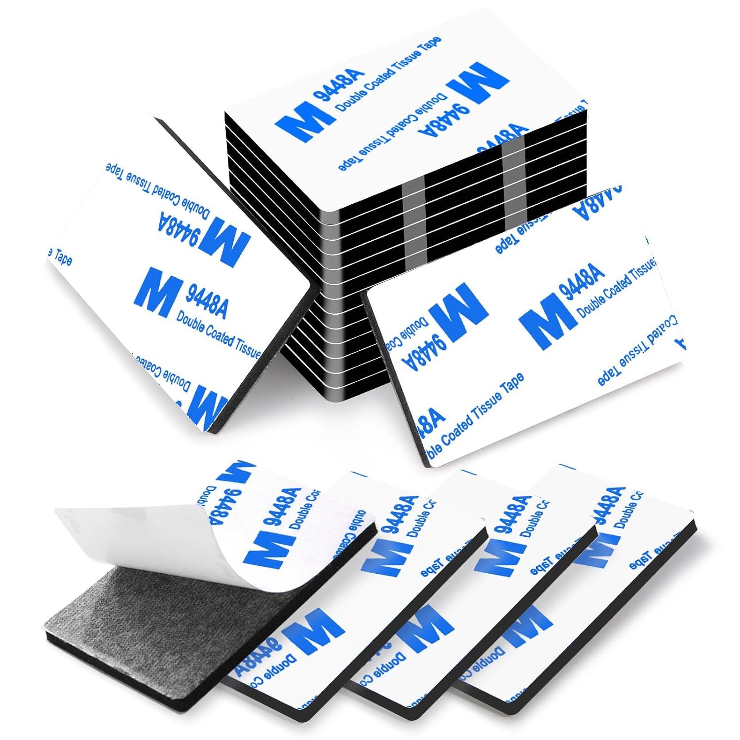 Double Sided Adhesive Tape Pads Heavy Duty, Mounting Tape,48Pcs 3mm Thickness Pre-Cut Foam Tape,Super-Sticky Black Strong Pads Rectangle Shape Waterproof for Walls Picture, Car, Home, Office
