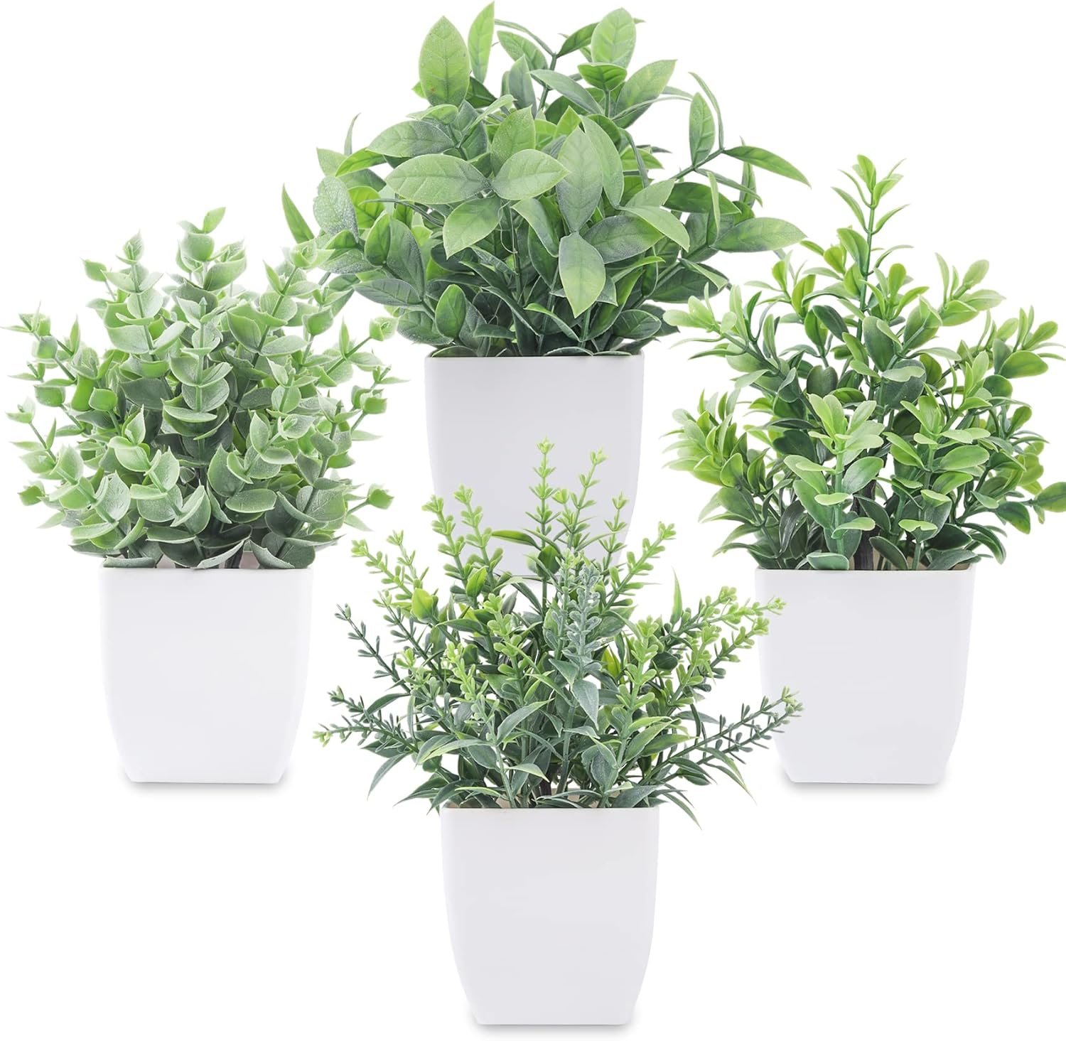 Der Rose 4 Pack Mini Fake Plants, Artificial Plants for Bathroom Home Decor | Frosted eucalyptus look, easy-care artificial greenery, for desk shelf windowsill office tabletop dorm and classroom decor