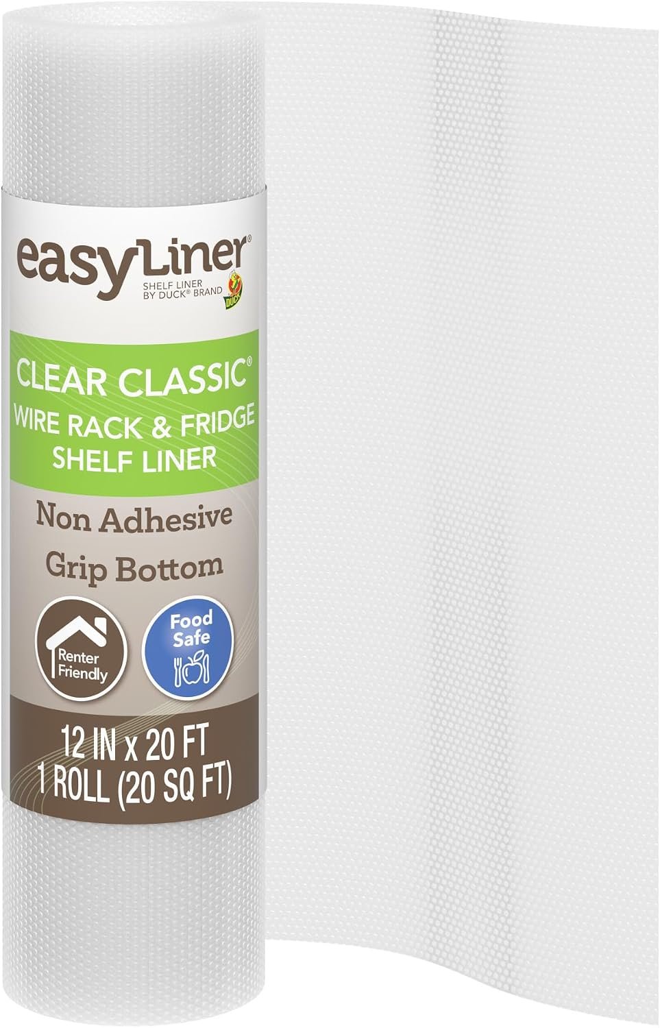 EasyLiner Clear Classic Shelf Liner – Durable Non-Adhesive Fridge Liner – Easy-to-Install and Easy-to-Clean – Kitchen Liner Mat for Fridge Shelves – Food Safe – Removable – 12 in x 20 ft – Clear