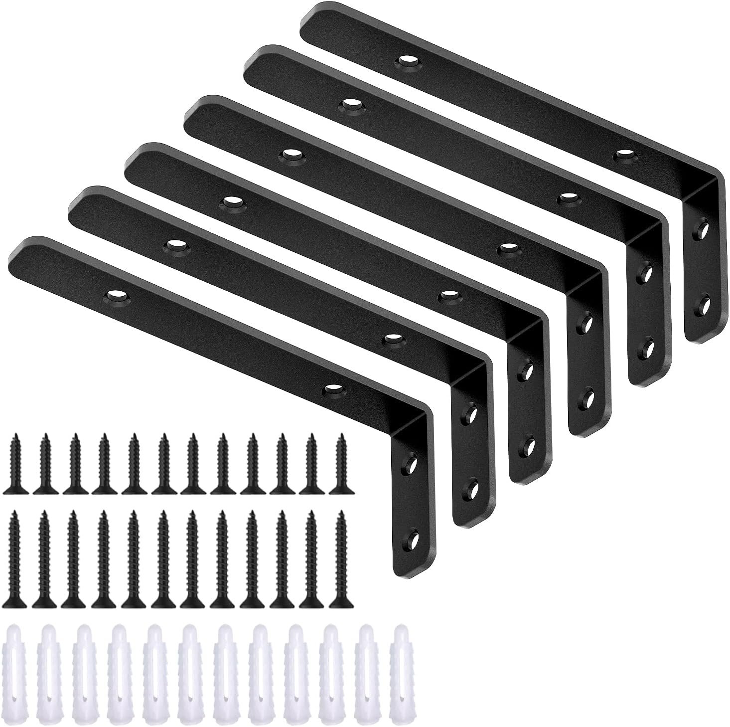 6PCS L Bracket, L 5″×H 2″ Shelf Support Bracket, Max Load :42lb, Black | Heavy Duty Metal Corner Bracket, Joint Angle Bracket for Wooden Board, L Shaped Brackets for Kitchen, Living Room