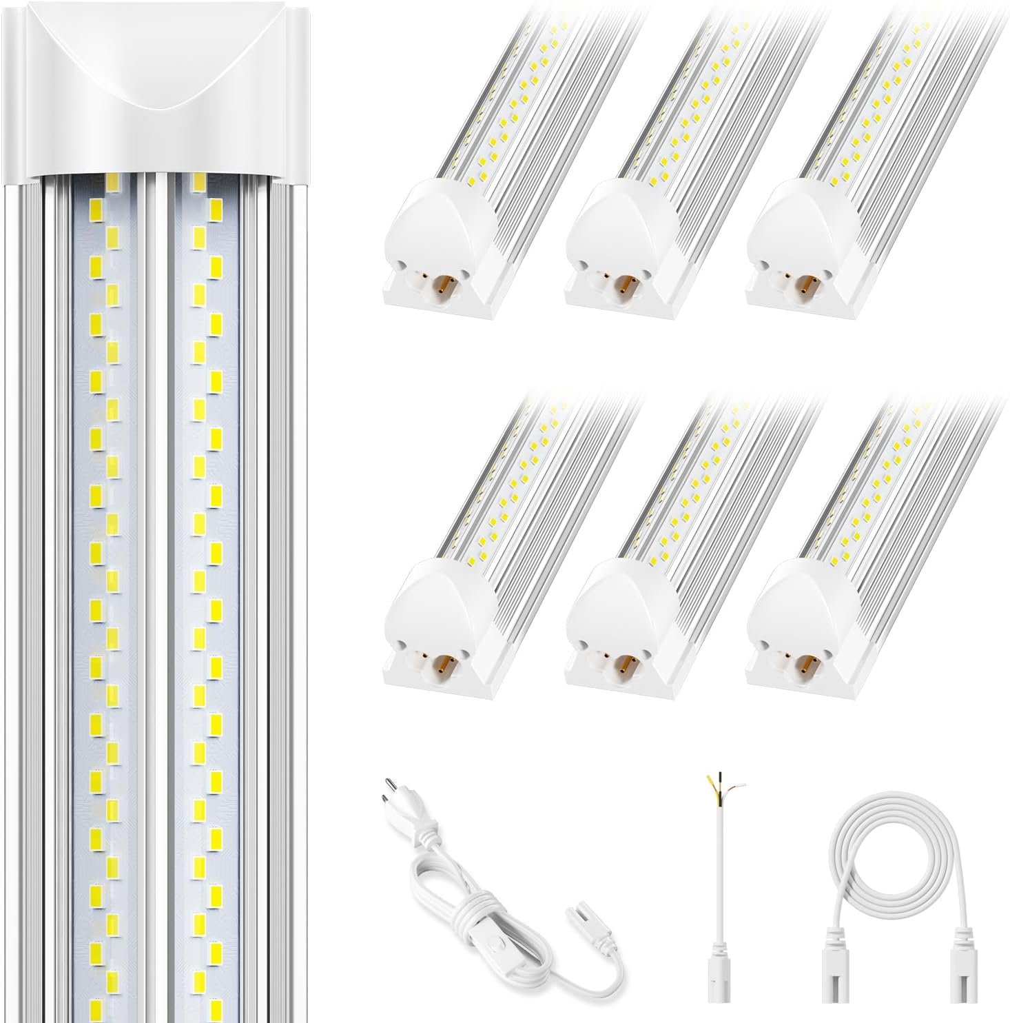 Industrial-grade Ultra-Bright 100W 8FT Led Shop Lights 15000LM 6Pack | 8′ 100-277V 5000K Daylight Linkable 8 Foot led shop lights 8ft for Garage Shop Workshop Warehouse Barn Lighting with 5FT Plug