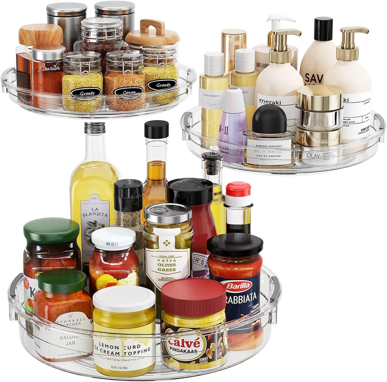 LAMU 3 Pack Lazy Susan Organizer Turntable for Cabinet, 9.25” 10.6” 12” | Pantry Organizers and Storage, Rotating Condiment Organizer Spice Organization, For Kitchen, Table Top, Fridge, Countertop