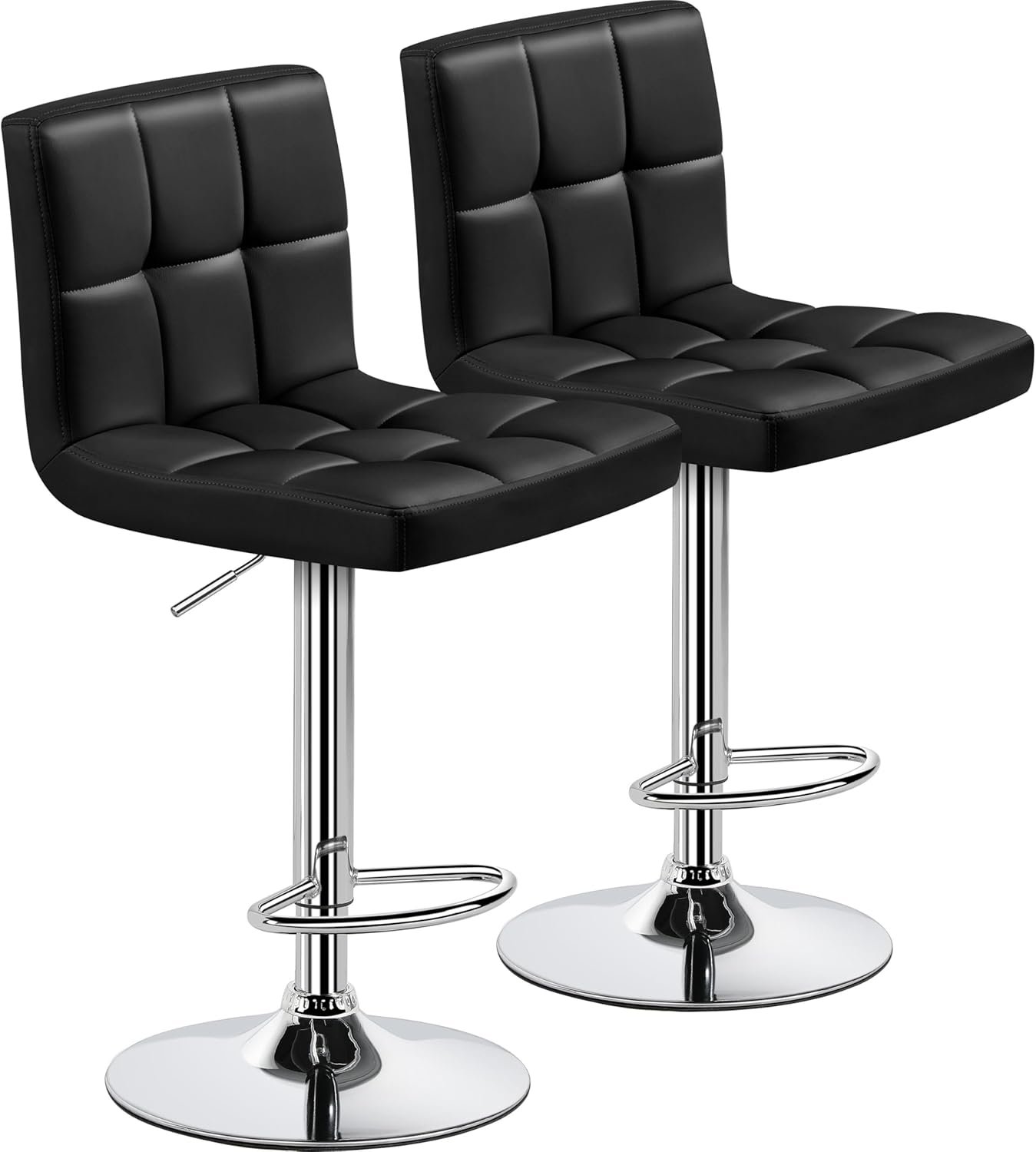 Yaheetech Bar Stools Set of 2 Adjustable Counter Height Barstools Black | 360 Degree Swivel Faux Leather Sillas Para Barra De Cocina with Back and Footrest for Kitchen Dining Room Island and Bar