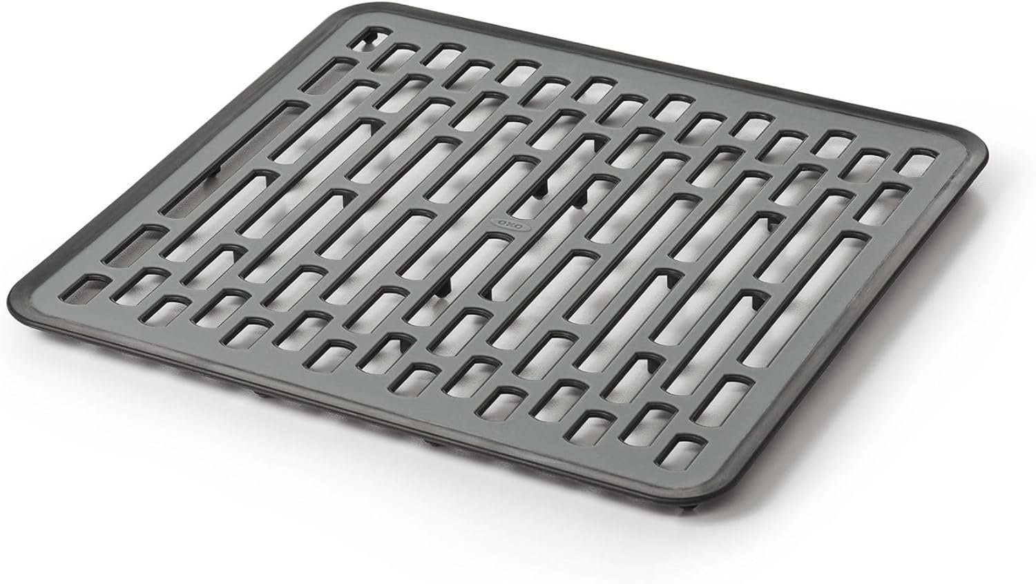OXO Good Grips Small Kitchen Sink Mat with Drain Holes, Silicone Sink Mat | Non-Slip Rubber Sink Bottom Mat, Protects Dishes And Sink, Kitchen Sink Protector, Drain Holes, Gray