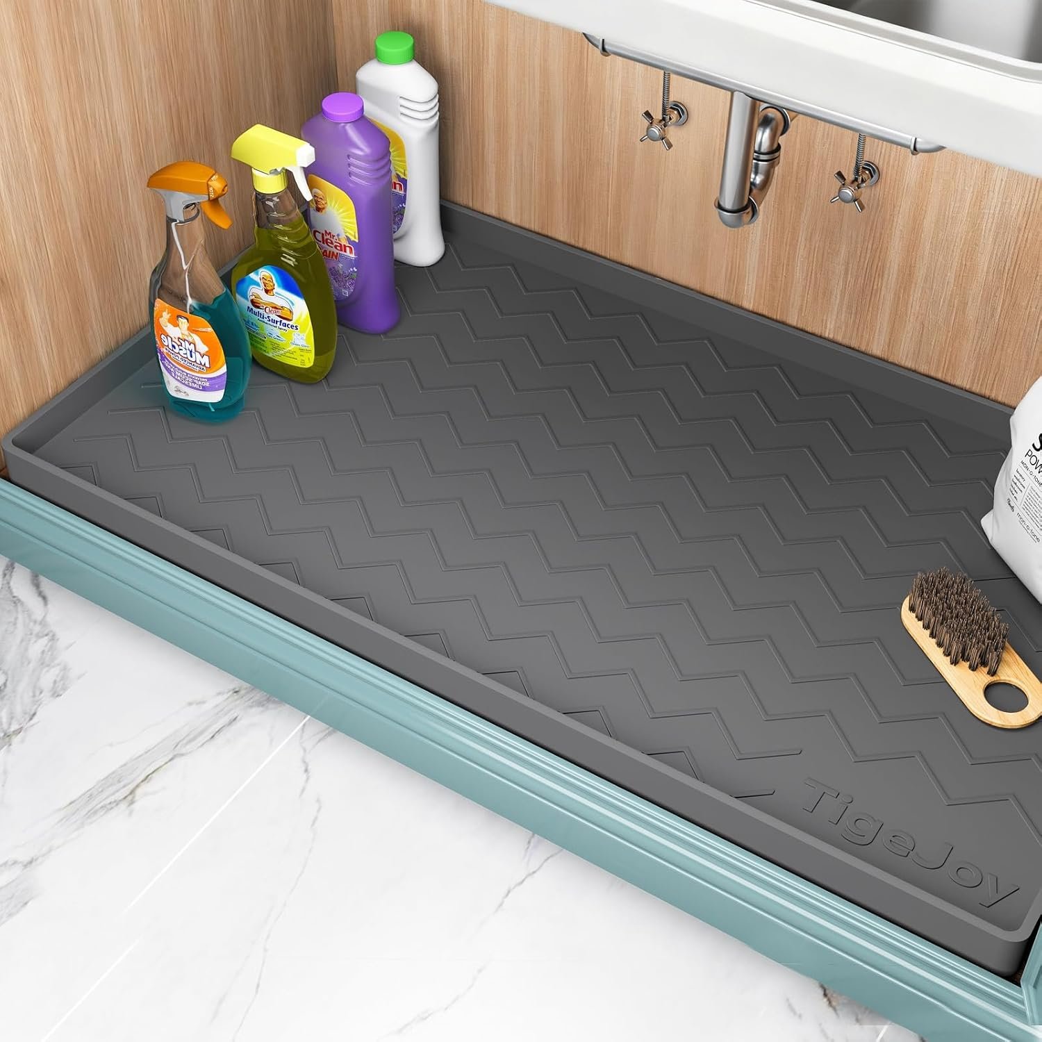 TigeJoy Under Sink Mats for Kitchen Waterproof 34″ x 22″, Cabinet Liner | Leak-Proof Silicone Mat Sink Protector, Kitchen Essentials Organizer and Storage,Boot or Shoe Tray, Pet Feeding Mat