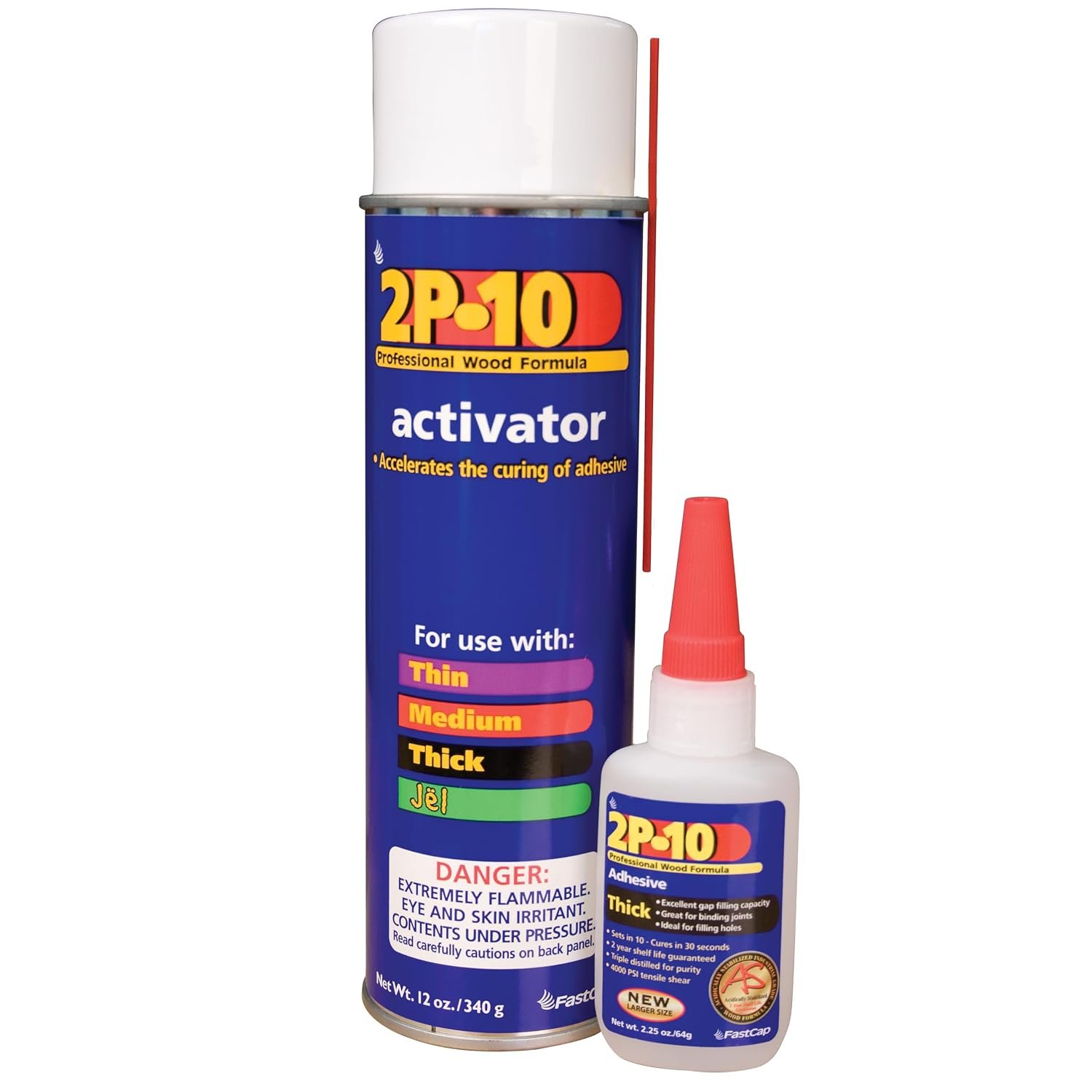 FastCap 2P-10 SoloKit – Instant Adhesive & Activator Set Professional Woodworking Glue Kit (12 oz Activator + 2 oz Thick Adhesive)