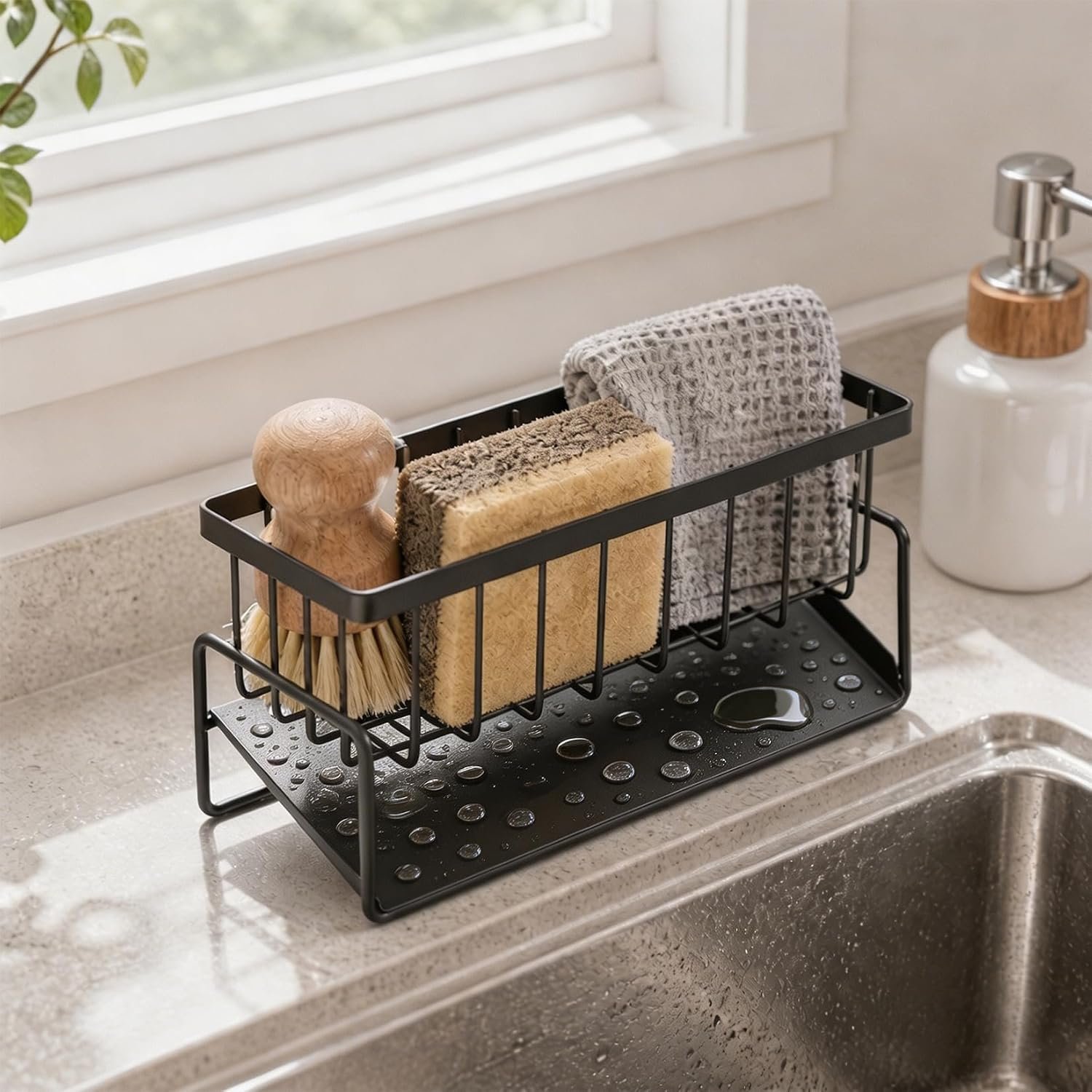 Over Kitchen Sink Organizer Shelf, Wall Mounted Spice Rack & Utensil Storage, Space-Saving Countertop Extra Kitchen Storage Must Haves, 9×3.5×4 in (Black/Gunmetal Grey)(Grey)