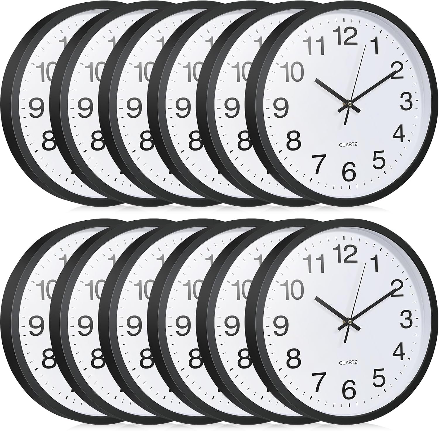 Inbagi 12 Pcs Silent Wall Clocks 12 Inch Large Quartz Analog Clock Black | Non Ticking Round Easy to Read Battery Operated for Classroom Office School Kitchen Bedroom Living Room Decorative