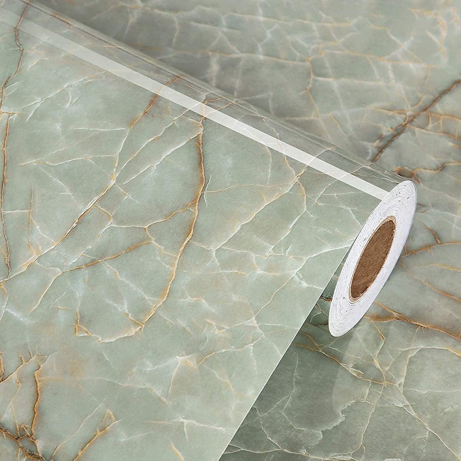 Green Marble Contact Paper for Countertops Waterproof Granite Peel and Stick Wallpaper Decorative Vinyl Contact Paper for Kitchen Cabinets Table Top Cyan Marble Wallpapers for Backsplash 15.8″x78.7″
