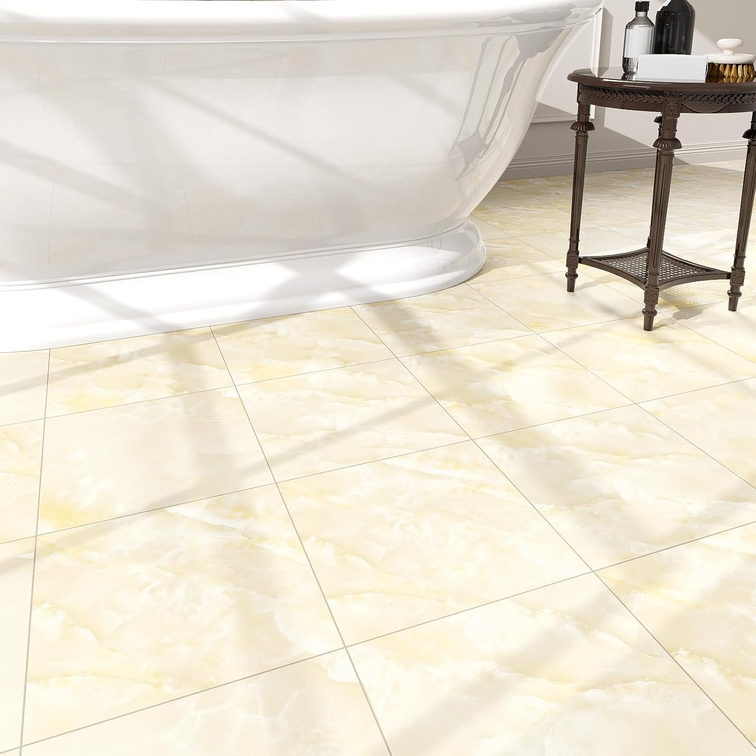20-Pack Peel and Stick Floor Tiles Vinyl Floor 12 x 12 inch Self Adhesive Waterproof Flooring Planks DIY for Bathroom, Kitchen, Living Room, RV, Cover 20 Sq. Ft, Ivory Beige Vein Marble