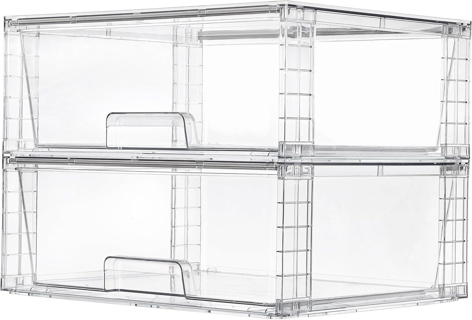 Vtopmart 2 Pack Large Clear Stackable Storage Drawers for Closet, Pantry | Easily Assemble Bathroom Undersink Organizers,Plastic Storage Bins for Cabinet,Kitchen Pantry Organization