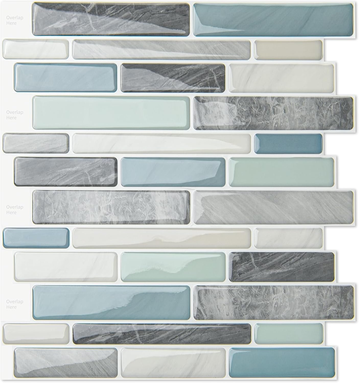 WOWSTAR 10-Sheet Peel and Stick Backsplash Tile for Kitchen, Back Splash Stick On Tiles for Kitchen Wall (Grey and Blue) | Peel and stick backsplash, self-adhesive wall tile, Grey and Blue, waterproof, kitchen bathroom wall, 10-sheet