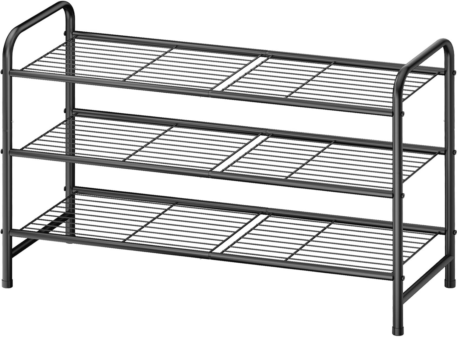 Kitsure Stainless Steel Shoe Rack Organizer, 25.6″ Wide – 3 Tier, Black | Sturdy Shoe Rack for Closet and Entryway, Free Standing Shoe Shelf, Closet Organizers and Storage