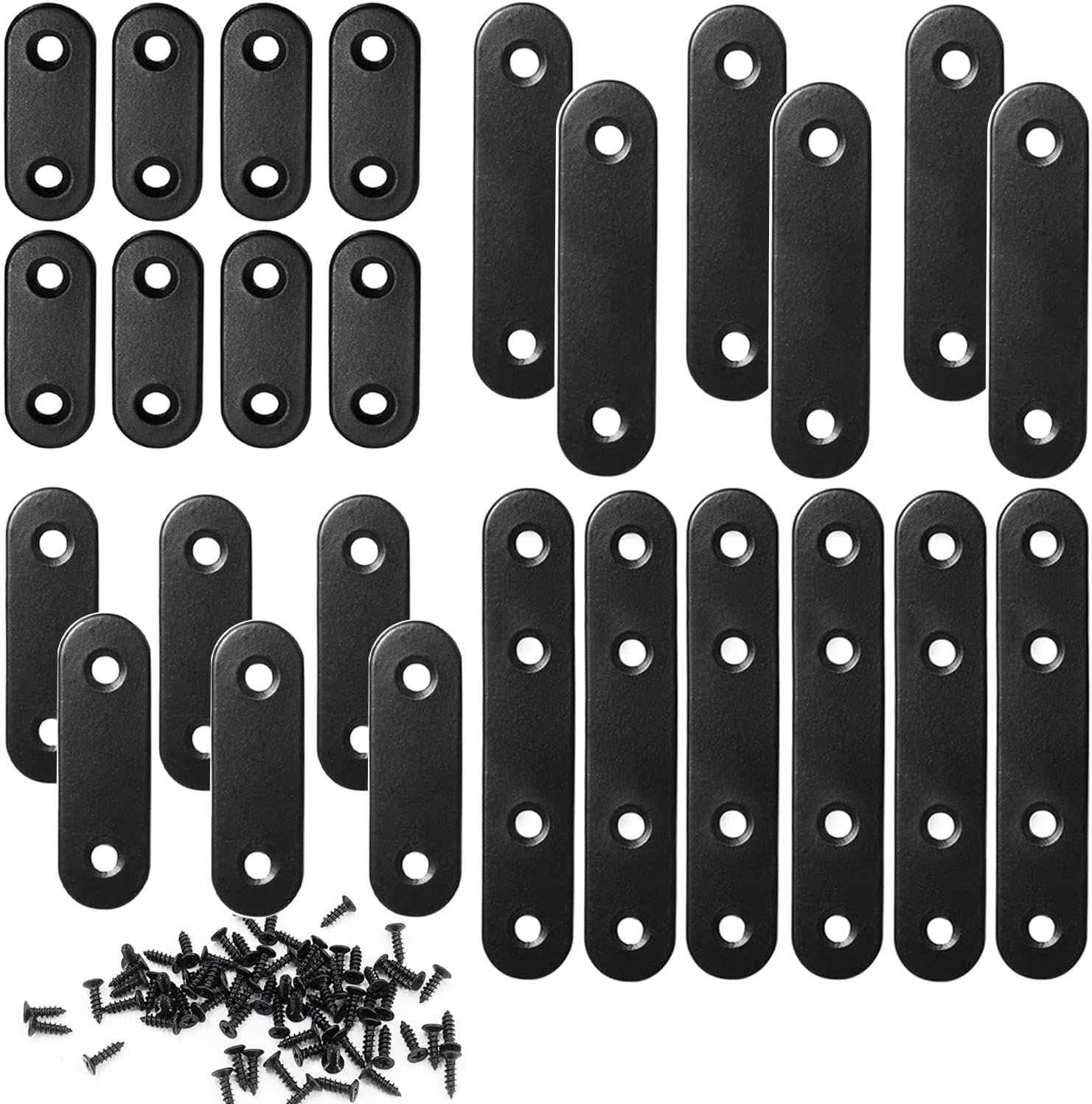 QSJ 26 Sets Flat Plate Straight Bracket Flat Brace Bracket Stainless Steel, 36mm/46mm/56mm/76mm Wood Brackets Mending Repair Plate Brace