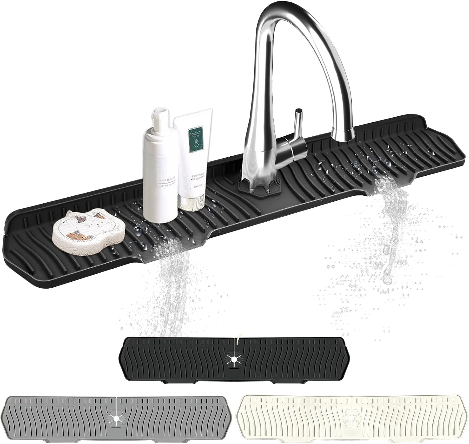 Kitchen Sink Splash Guard Gen2-30″ x 6” Silicone Sink Mat Splash Guard fit for Countertop, Bathroom,Farmhouse,RV by EBIGIC (Black)