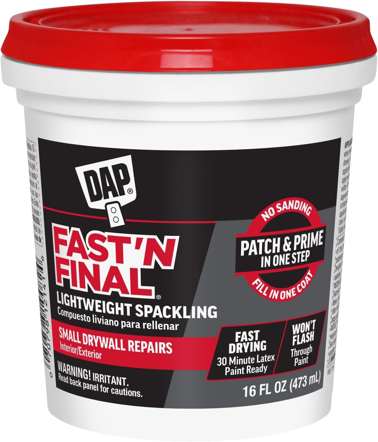 DAP Fast ‘N Final Lightweight Spackling, White, 16 Oz (7079812141)