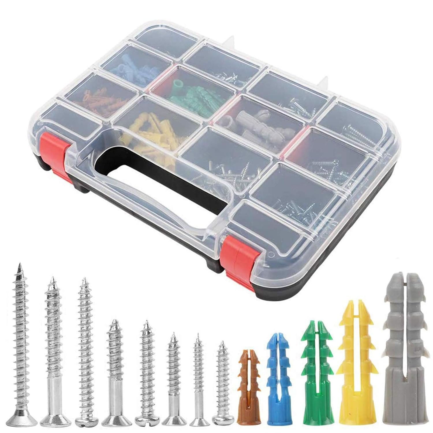 370pcs Drywall Anchors and Screws Assortment Kit | 5 sizes wall anchors with flat head screws, picture hanging set for wall art and new home decor