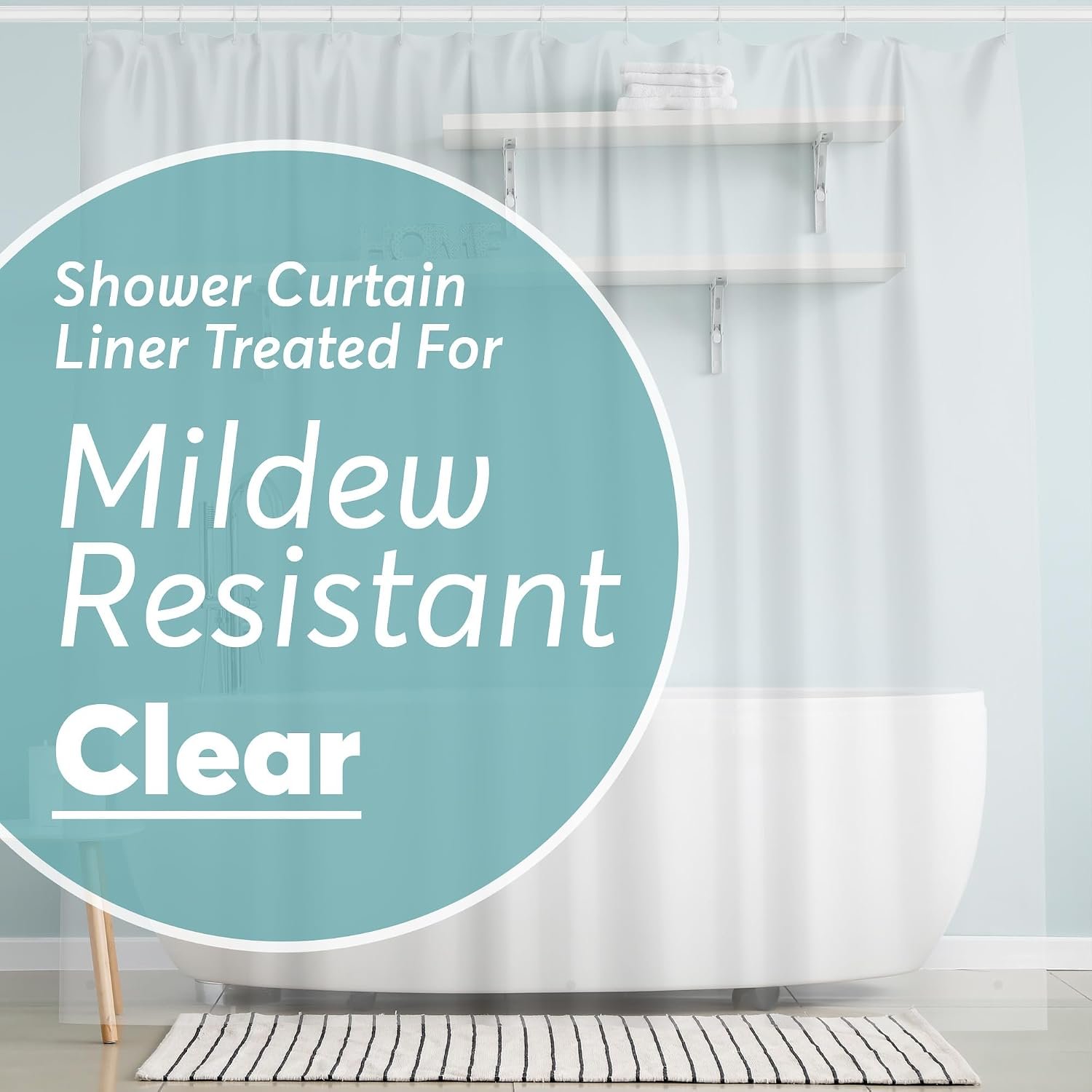 BigFoot Clear Shower Curtain – 72×72 Odorless Plastic with Magnets, Washable Long Bathroom Curtain – Premium PEVA Waterproof Bath Curtain, Rust-Proof Bathroom Essentials