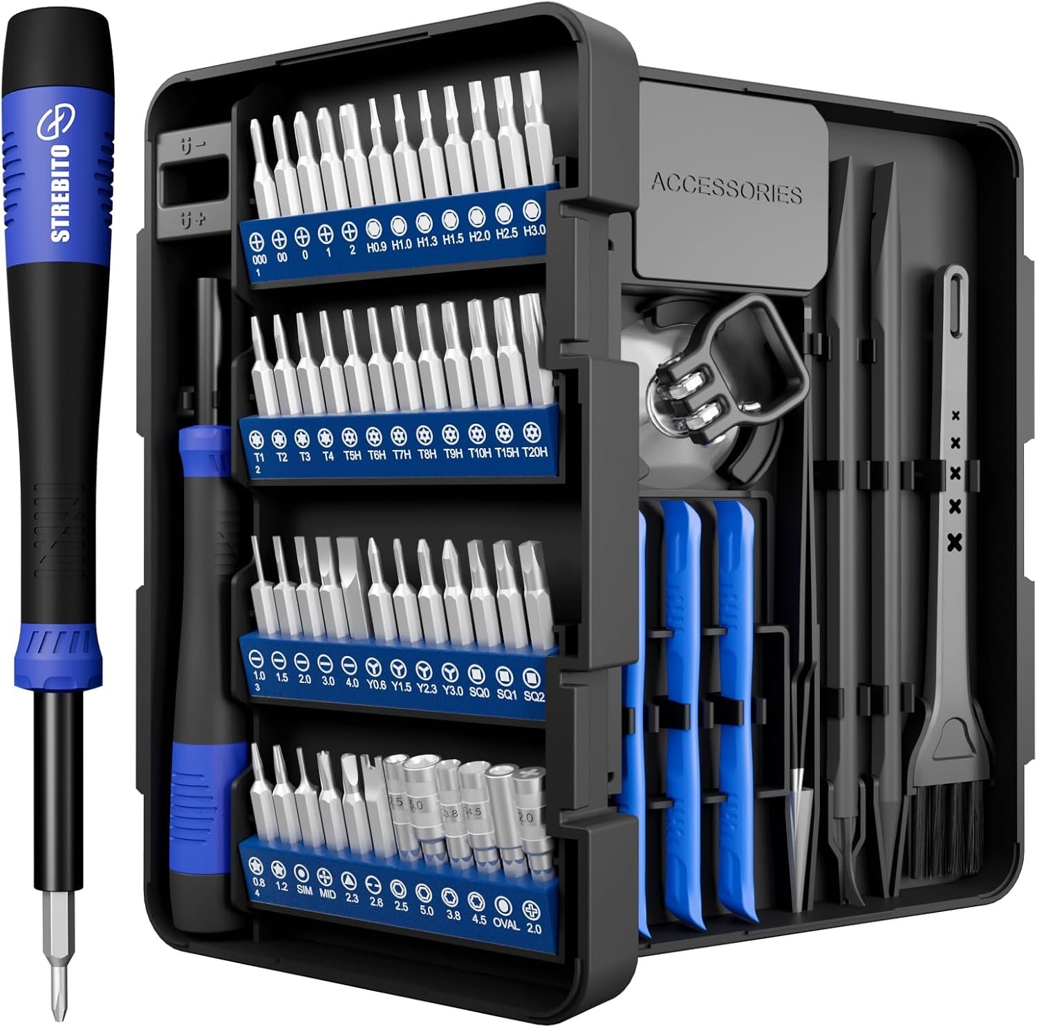 STREBITO Precision Screwdriver Set 64-piece with Torx, Triwing, Gamebit | Magnetic Electronic Repair Tool Kit for Computer, PC, Laptop, Macbook, Tablet, Phone, PS5, XBOX, Switch, Glass, Ring Doorbell