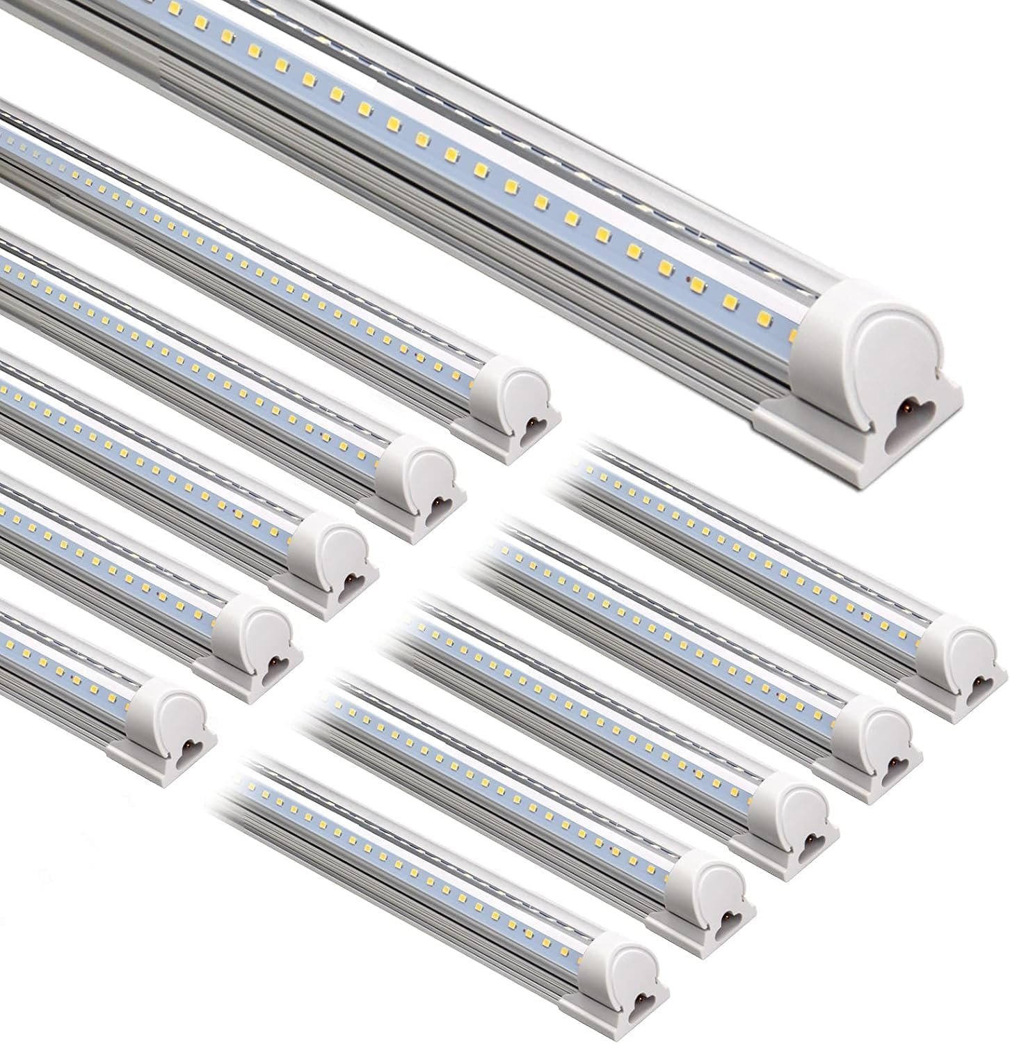 Barrina T8 LED Shop Lights 8FT, 72W 10000LM 5000K, 10 Pack High Output Tube | 8 Foot for Garage Workshop and Workbench Use, Daylight White, Easy Ceiling Mount, Linkable to 4, Aluminum V Shape Clear Cover
