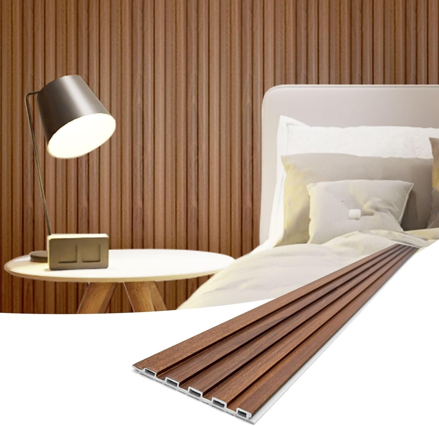 Art3d 96 x 6 Inch WPC 3D Wood Textured Slat Wall Panels, 8-Pack, Teak | Stylish Slat Design, Waterproof, Weather Resistant, Eco-Friendly, Long-Lasting, Easy to DIY, Ideal for Interior Wall, Bedroom