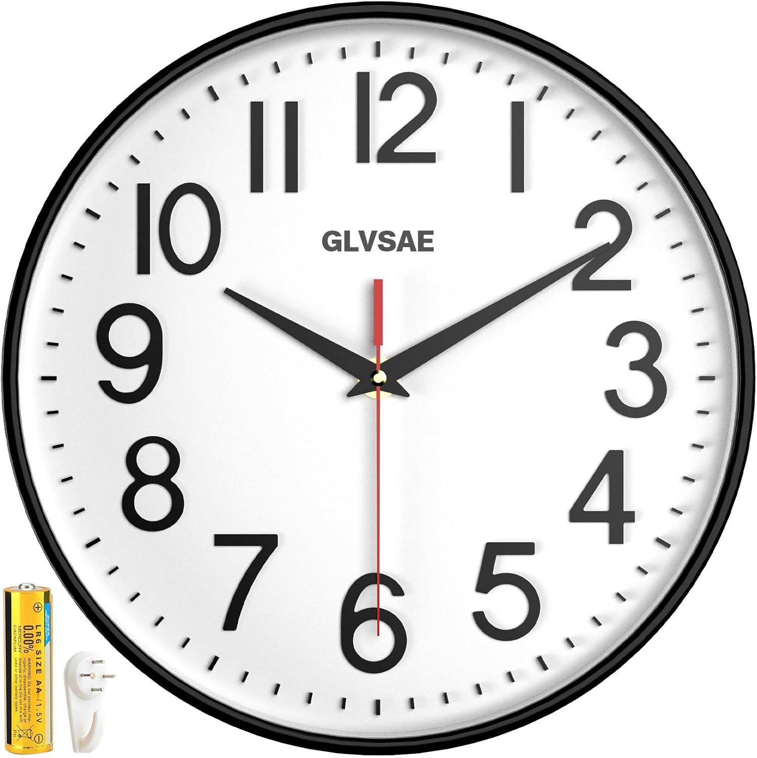GLVSAE Wall Clock 12 Inches Non-Ticking Wall Clocks Battery Operated Large Easy to Read with Stereoscopic Dial Ultra-Quiet Movement Quartz for Office Classroom School Home Bedroom Kitchen
