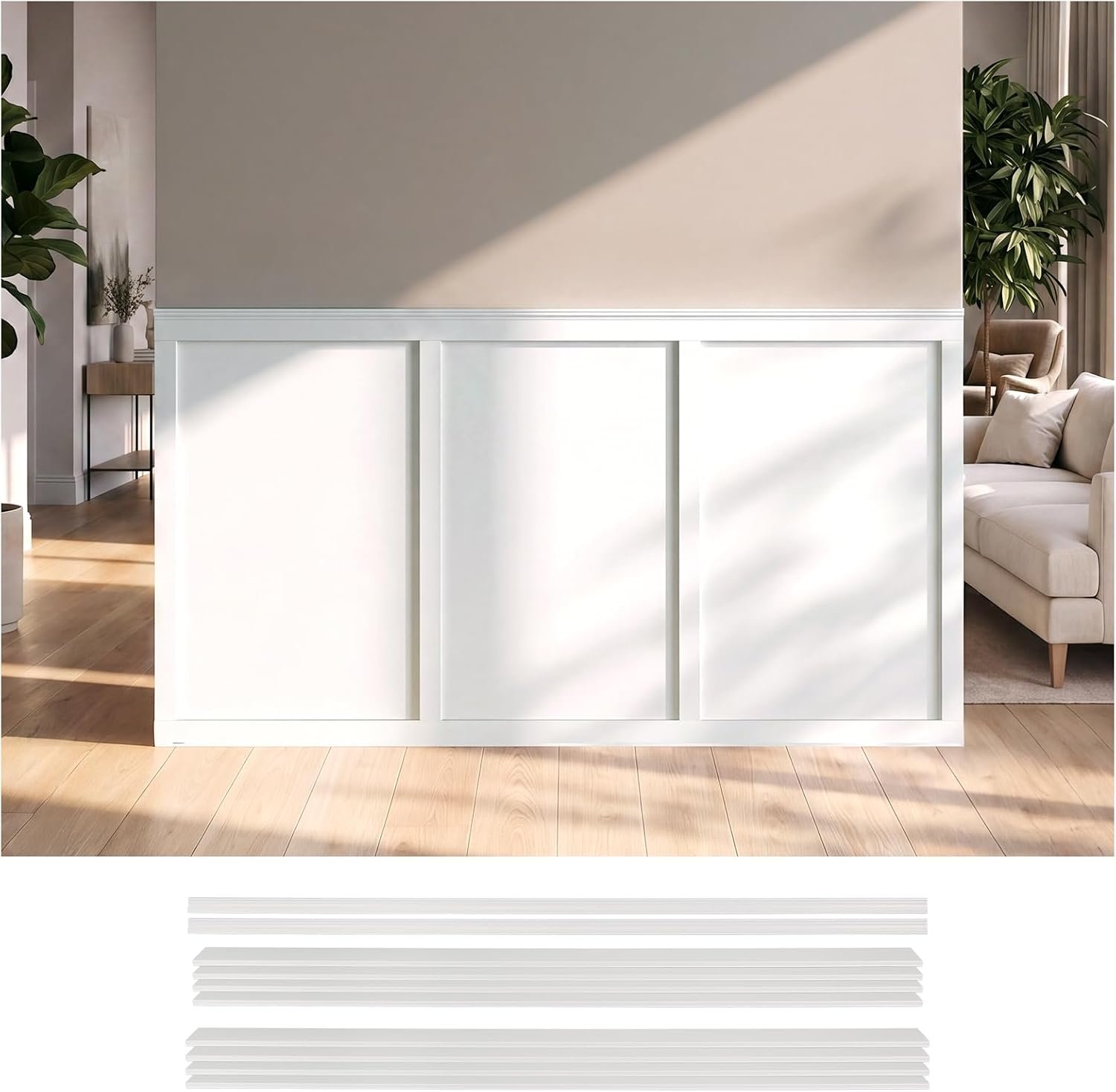 Board and Batten Wall Panel Kit Wainscoting Panels White, 10-Piece Set Paintable Wall Panels for Interior Wall Decor Cover 39 x 79 Inch, Wall Panel Kit for Bedroom Living Room Office Home Decor