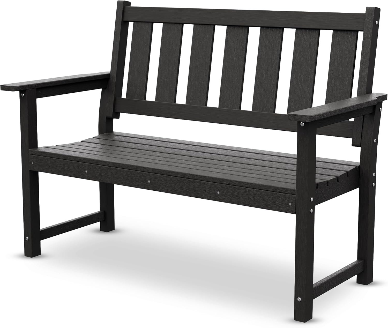 50″ Poly Lumber HDPE Outdoor Bench 2-Person Patio Seating, Black | Weatherproof Garden Bench with 800 lbs Weight Capacity, Multi-Purpose Design Ideal for Porch, Backyard, Lawn, Park, Balcony