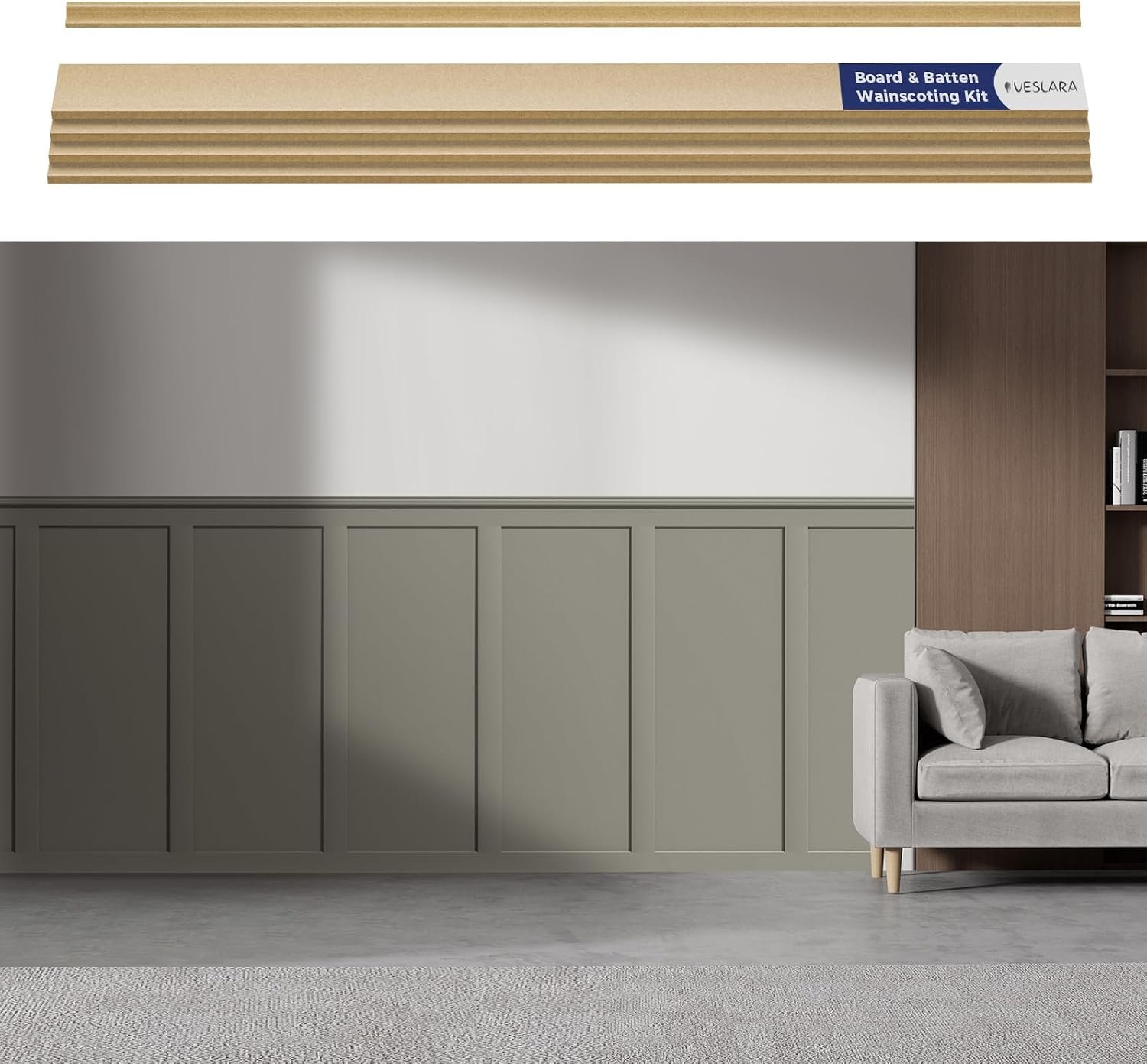 20 Pcs Paintable Board and Batten Wainscoting Kit with 4 Pcs Strips | 189×54 Inch Pre-Cut MDF Accent Wall Panel-Covers,Wall Molding Trim for Bedroom Living Room Home Decor
