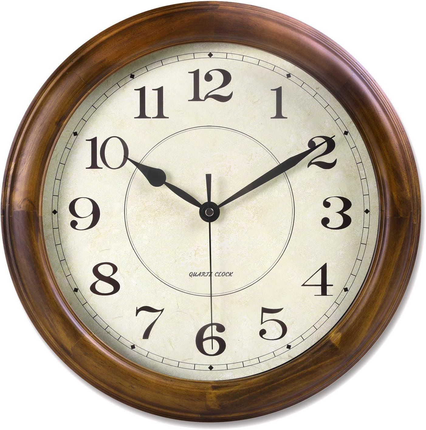 Kesin Wall Clock Wood 14 Inch Silent Wall Clocks Large Decorative | Battery Operated Non Ticking Analog Retro Clock for Living Room, Kitchen, Bedroom