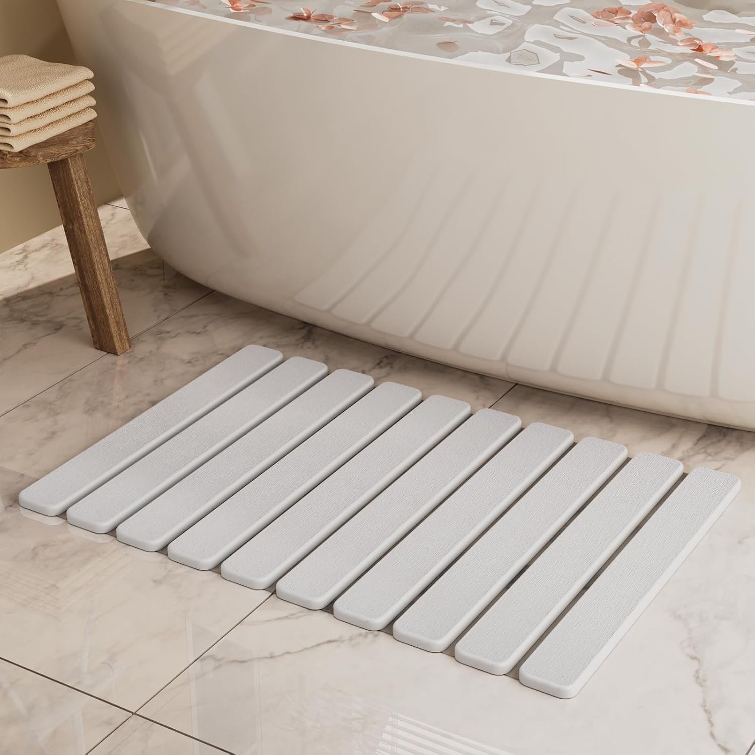 Foldable Stone Bath Mat, Diatomaceous Earth Stone Drying Mats for Bathroom | Quick Dry, Super Absorbent, Non Slip, Dish Drying Mat for Kitchen Counter, 23.5 x 15.4in, White