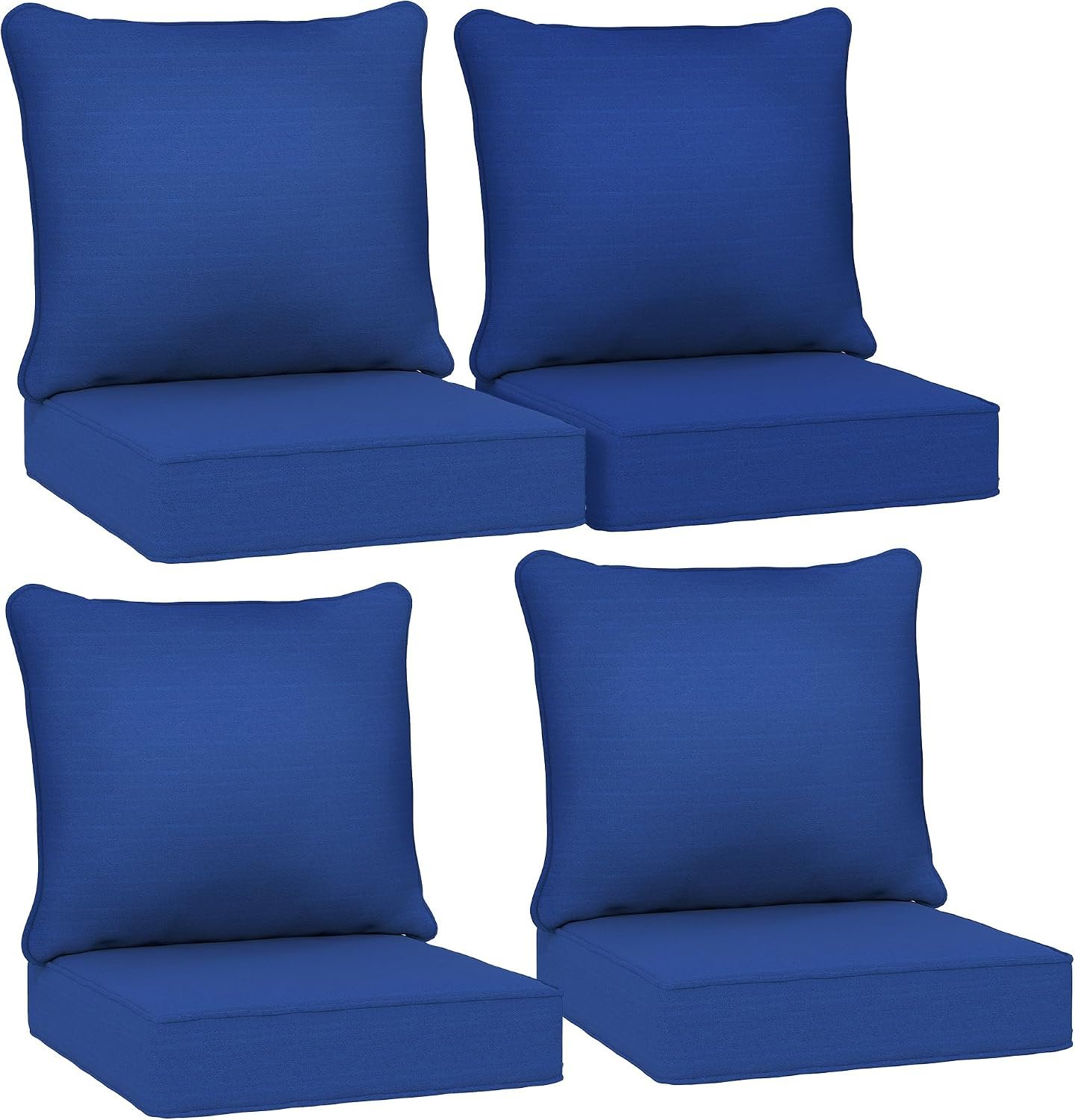 Outsunny Outdoor Chair Cushions Set of 4 Fade Resistant 24×24 in Navy Blue | Fade Resistant, Patio Cushions for Deep Seat Chair, Sofa, Outdoor Furniture
