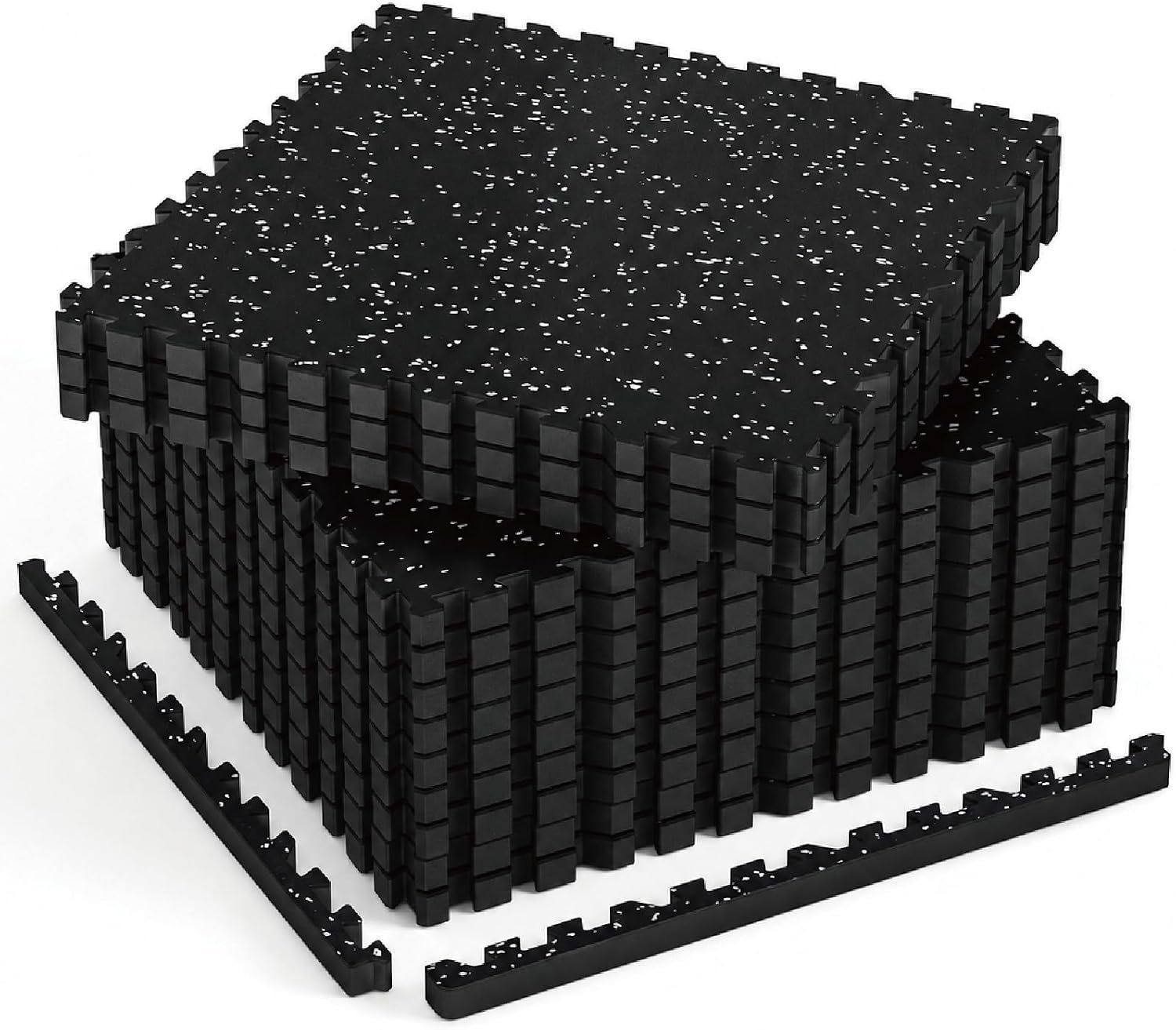 AIRHOP 1” Ultra-Thick 48 Sq Ft Rubber Top Gym Flooring for Home Gym, 12 Tiles High Density EVA Foam Exercise Mats, Interlocking Puzzle Mats for Home Workout, Floor & Equipment Protection, Black/White