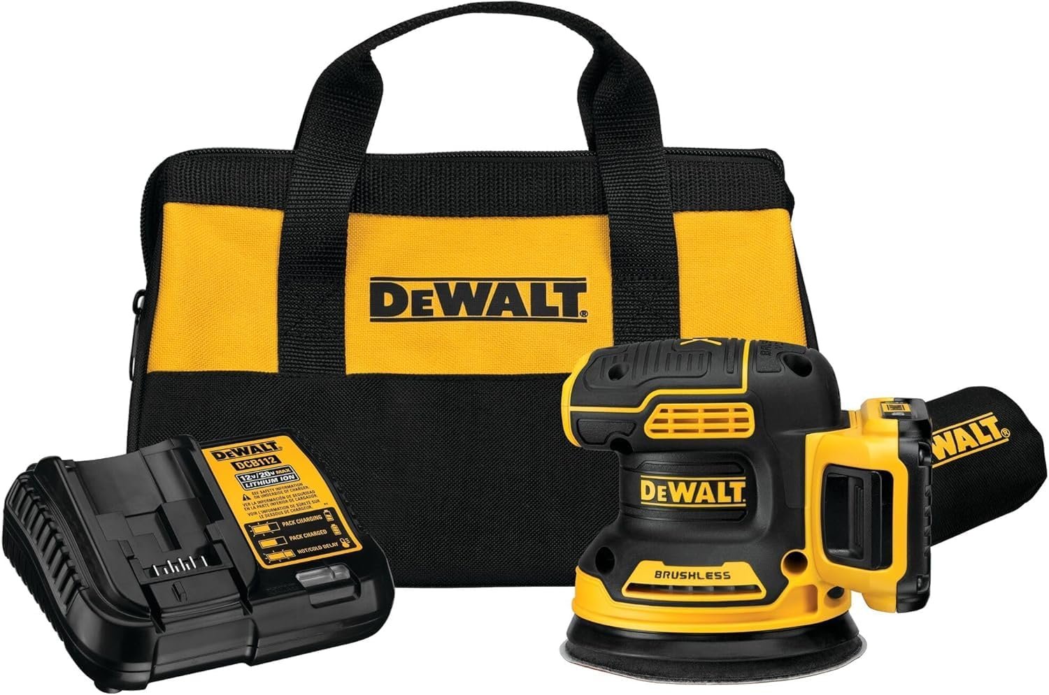 DEWALT 20V MAX Orbital Sander Cordless, 5-Inch Sander Tool, 2.Ah, 8,000-12,000 OPM, Variable Speed Dial, Storage Bag, Battery and Charger Included (DCW210D1)