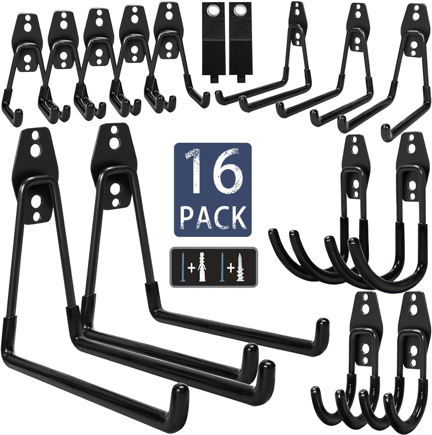 KOFANI Steel Garage Storage Hooks – 16 Pack Anti-Slip Coating, Heavy Duty Wall Mount Hooks for Hanging Bike, Ladder, Garden Tools | Wall Hooks Geavy Duty for Hanging Bike, Ladder, Garden Tools,Broom,Hose，Anti-Slip Coating Garage Wall Organization