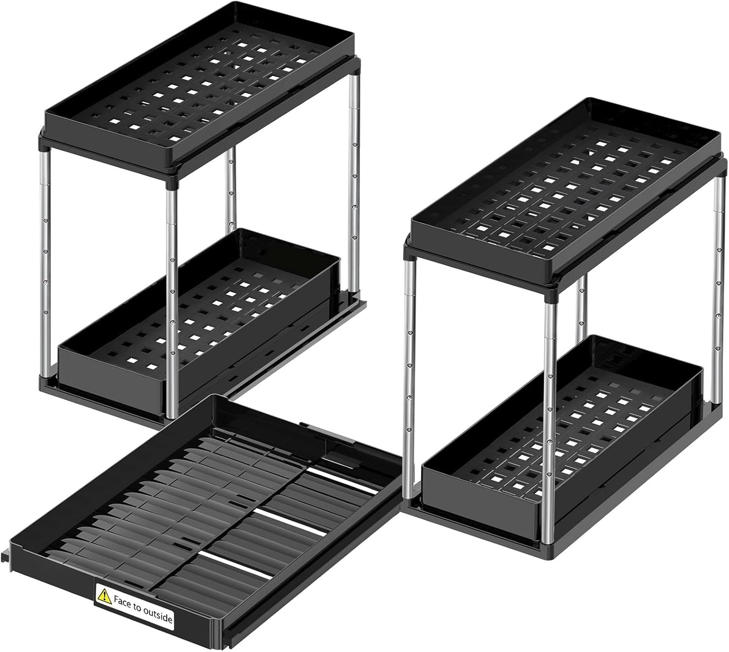 NIUXX Expandable Under Sink Organizer: 2 Tier Height Adjustable | Under Cabinet Organizer – Double Pull Out Shelf Under Sink Storage for Kitchen – Bathroom and Laundry Room – Space Saving