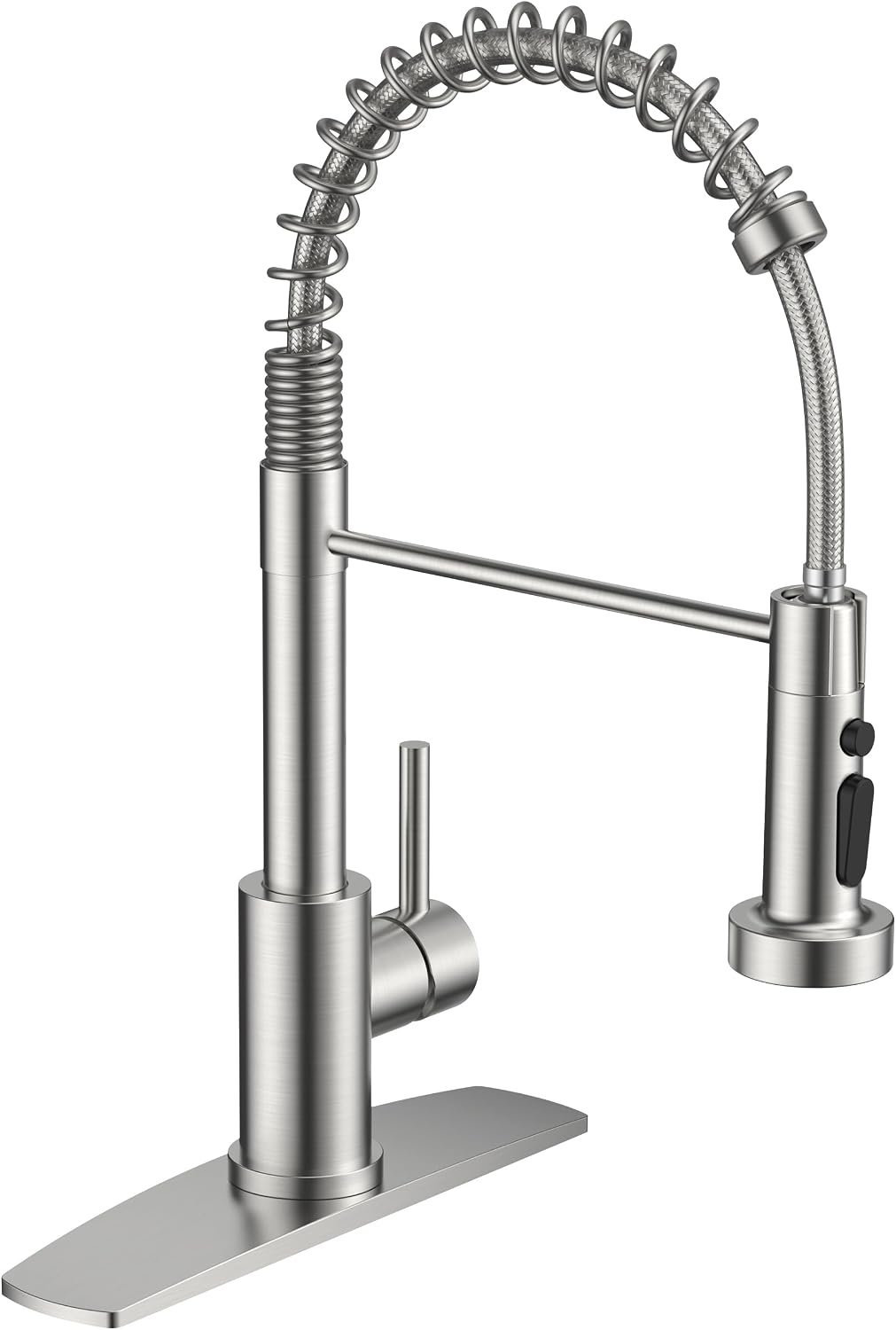 FORIOUS Kitchen Sink Faucet, 3 Modes Sprayer, Single Handle, Brushed Nickel | Classic Pot Filler Faucet for Kitchen Sink, Outoor Laundry Rv Bar, Lead-Free Stainless Steel, with Deck Plate for 1 or 3 hole